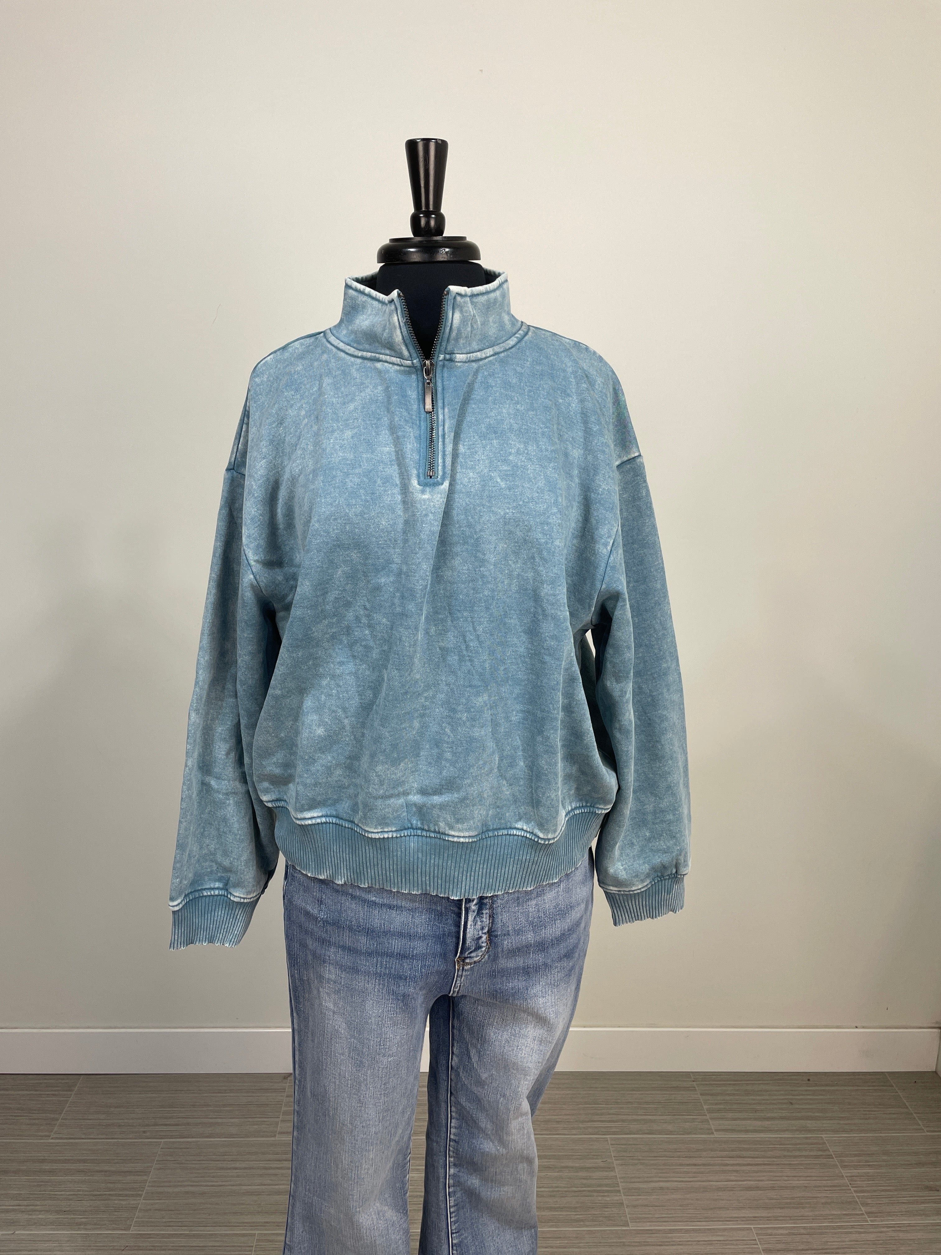 Blue Grey Acid Wash 1/4 Zip Fleece