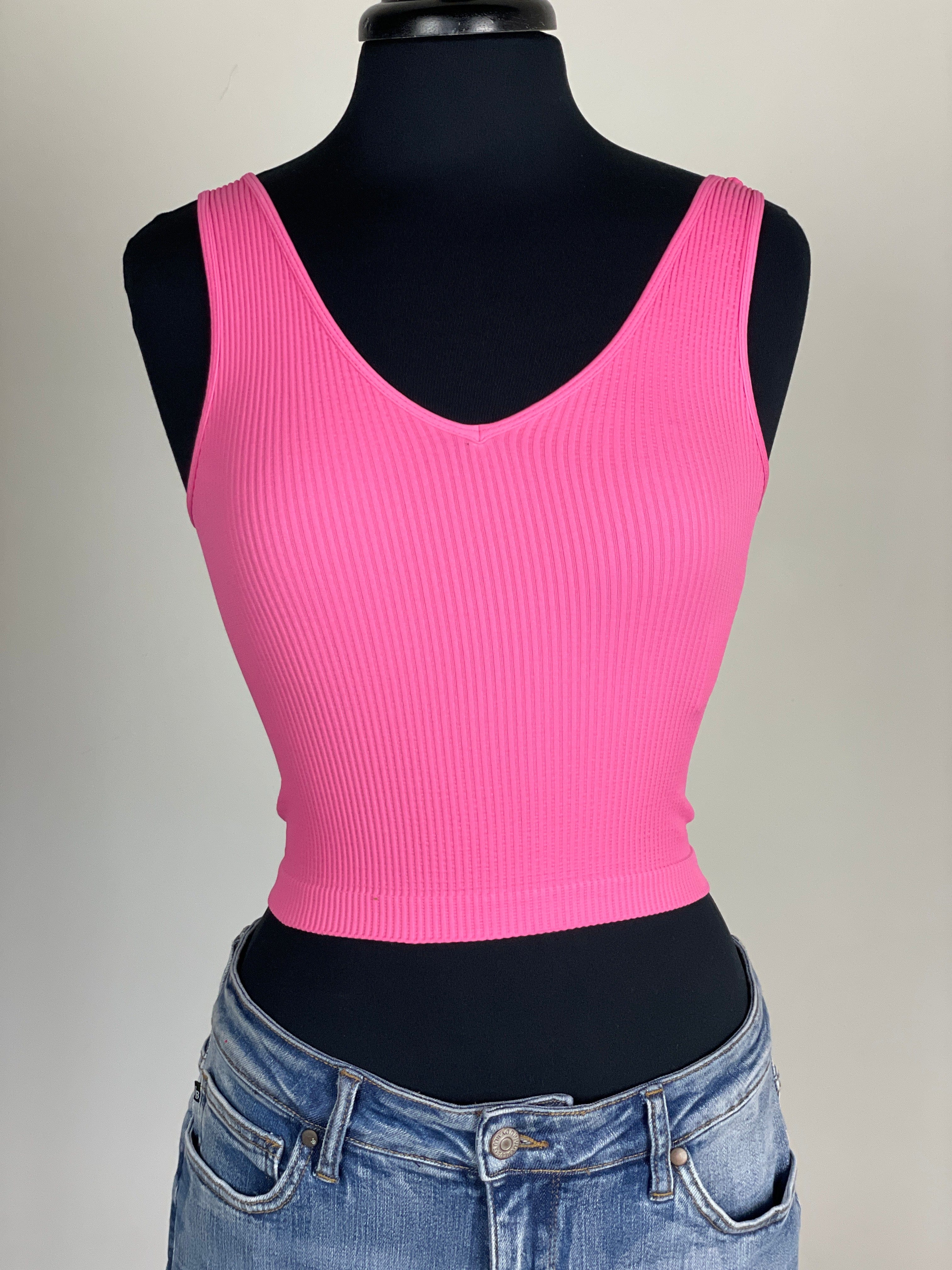 Pink Cosmos Rev. Ribbed Crop Top