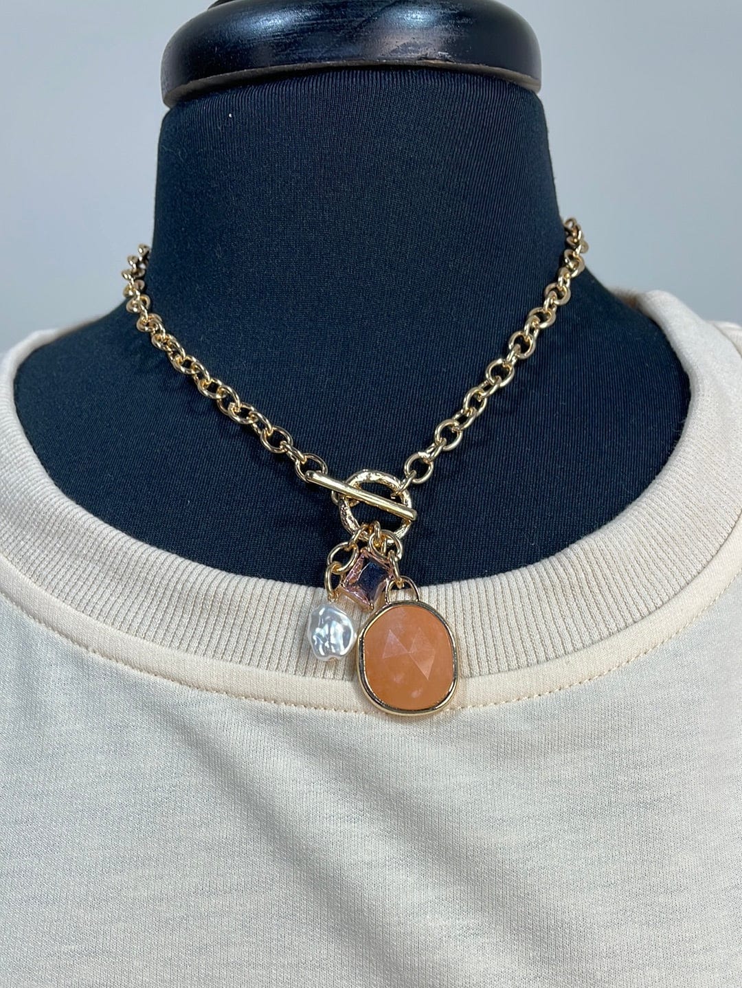 Peach Mixed Gem Gold Necklace