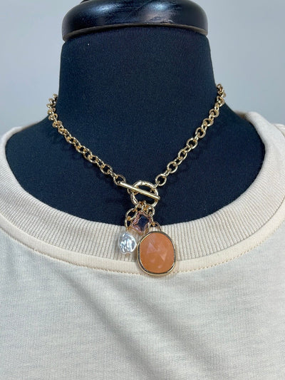 Peach Mixed Gem Gold Necklace