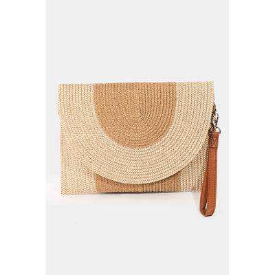 Beige Two Tone Straw Clutch Bag