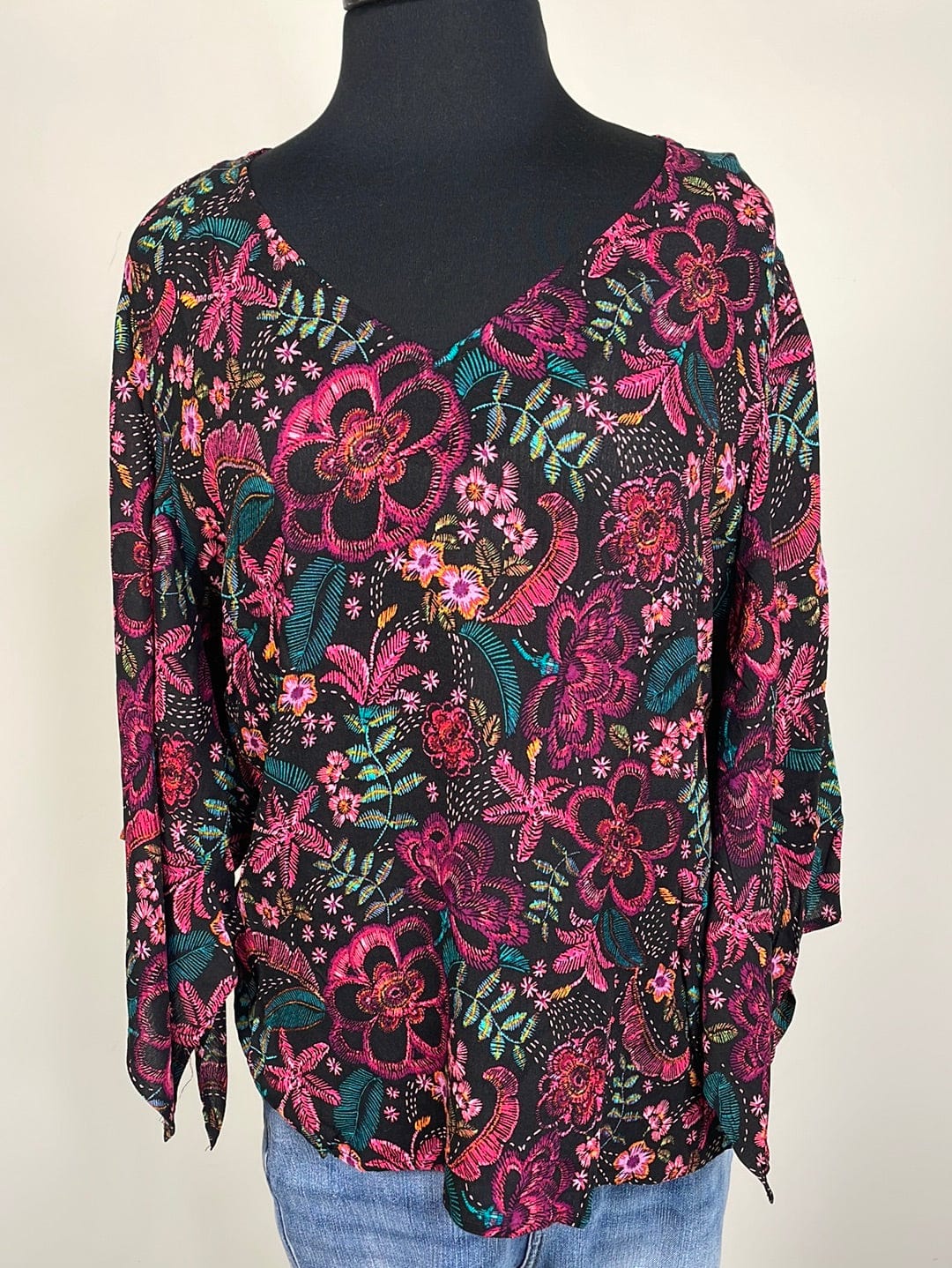 Black & Burgundy Floral Blouse