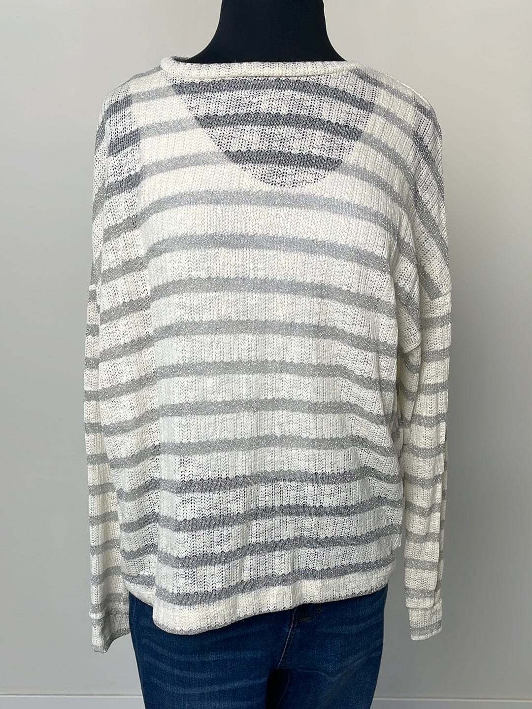 White & Silver Stripe Pullover