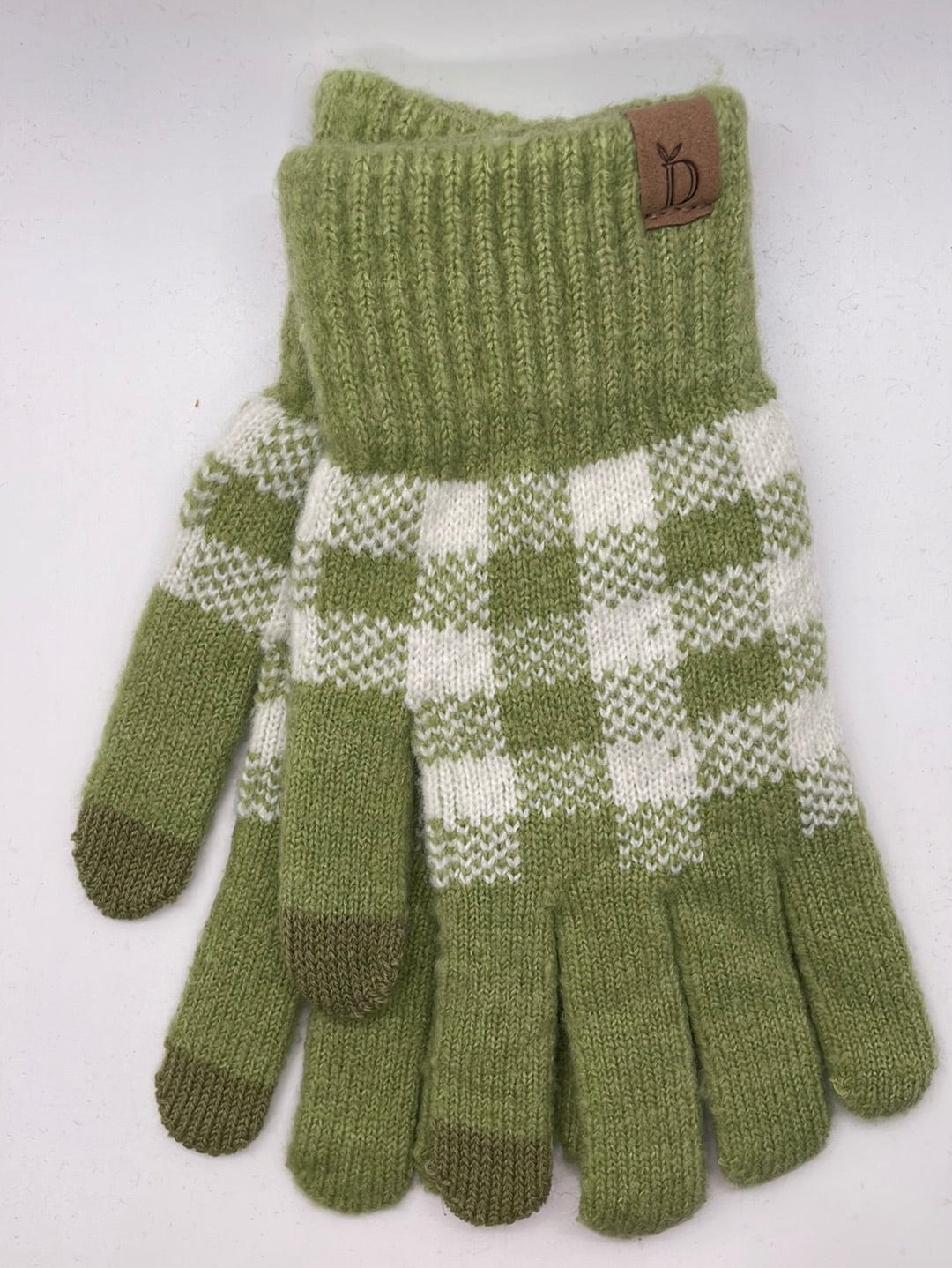Green Check Pattern Knit Gloves
