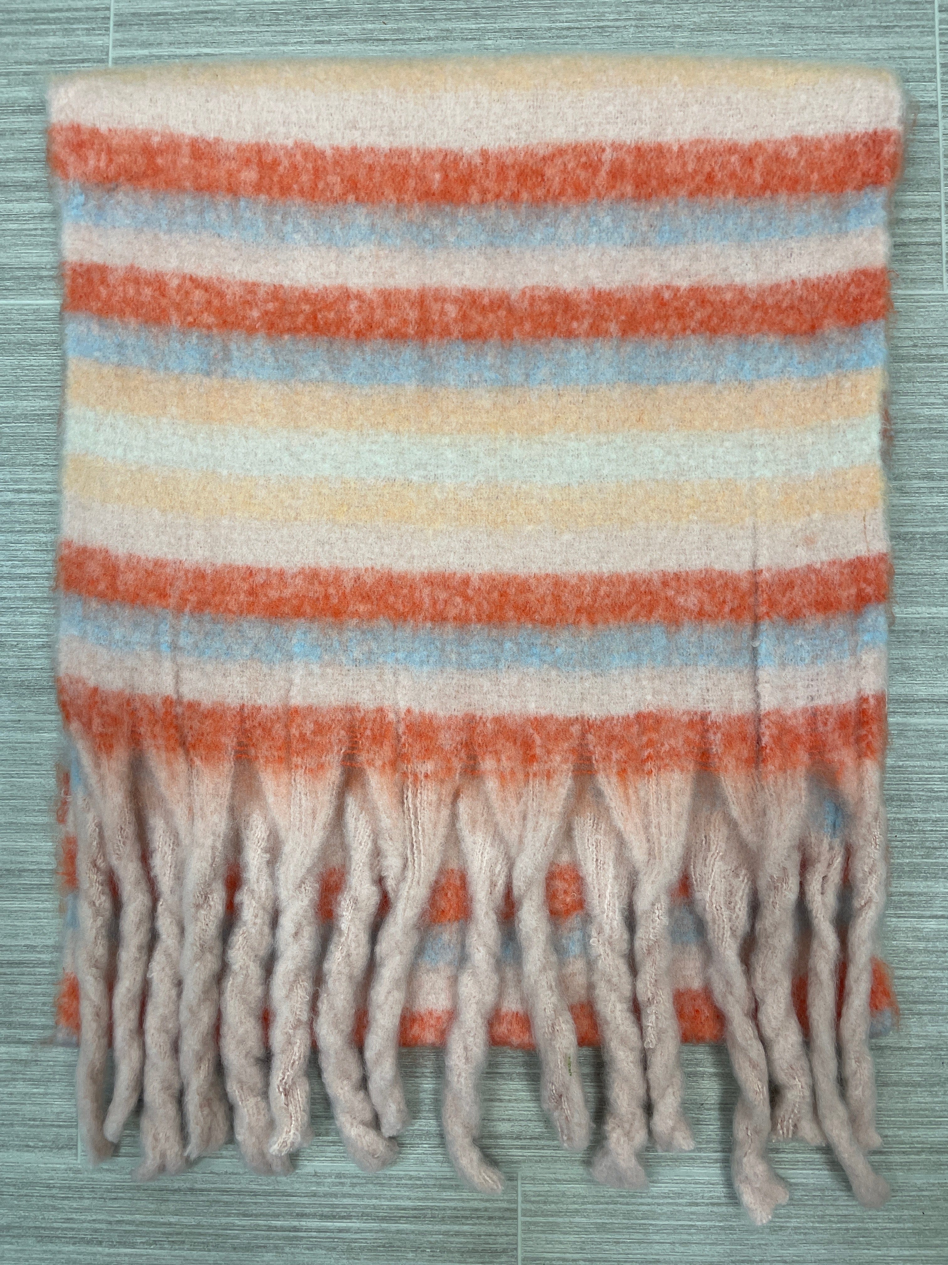 Pink Color Block Stripe Cozy Oblong Scarf