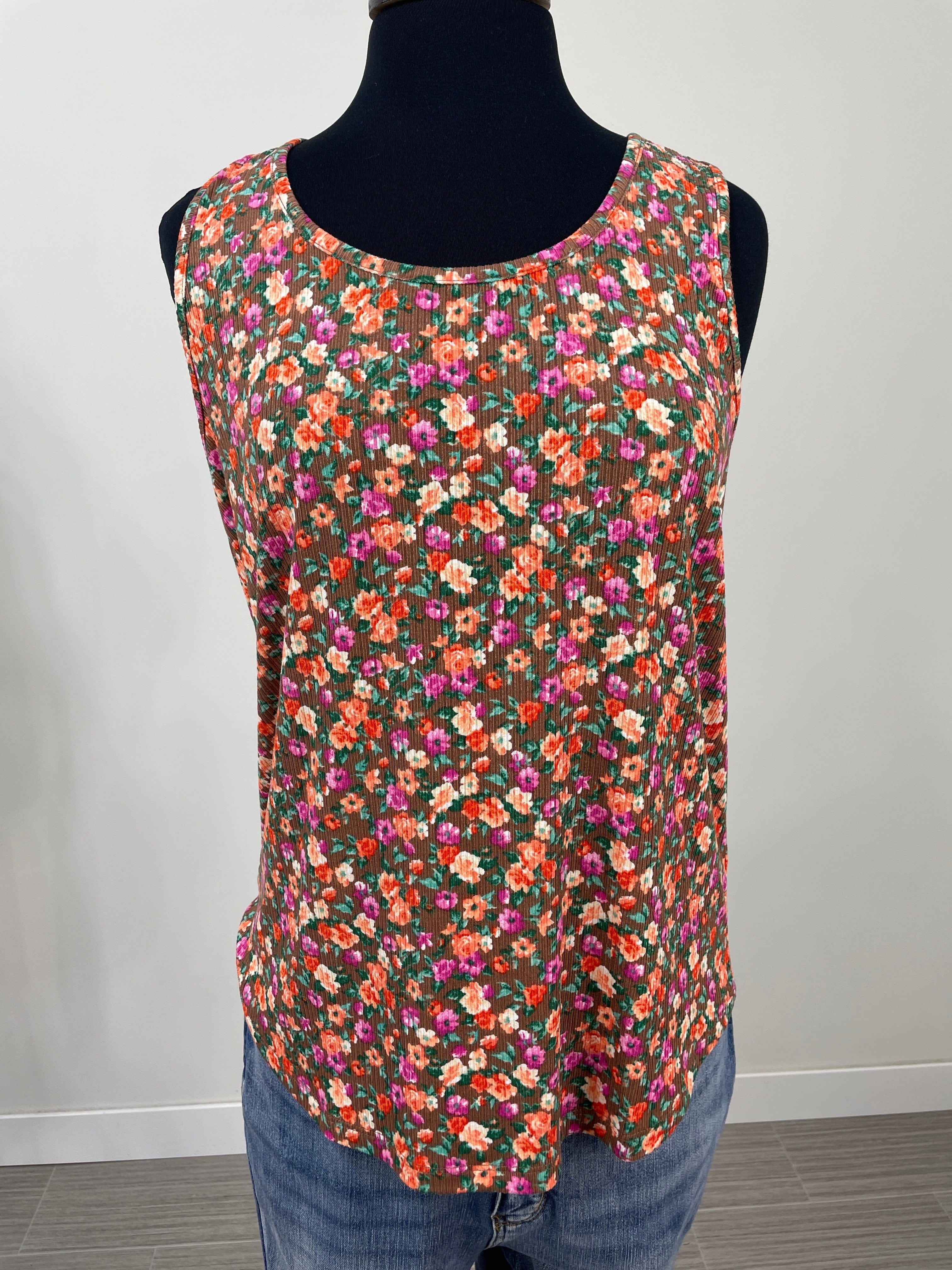Camel Floral Sleeveless Top