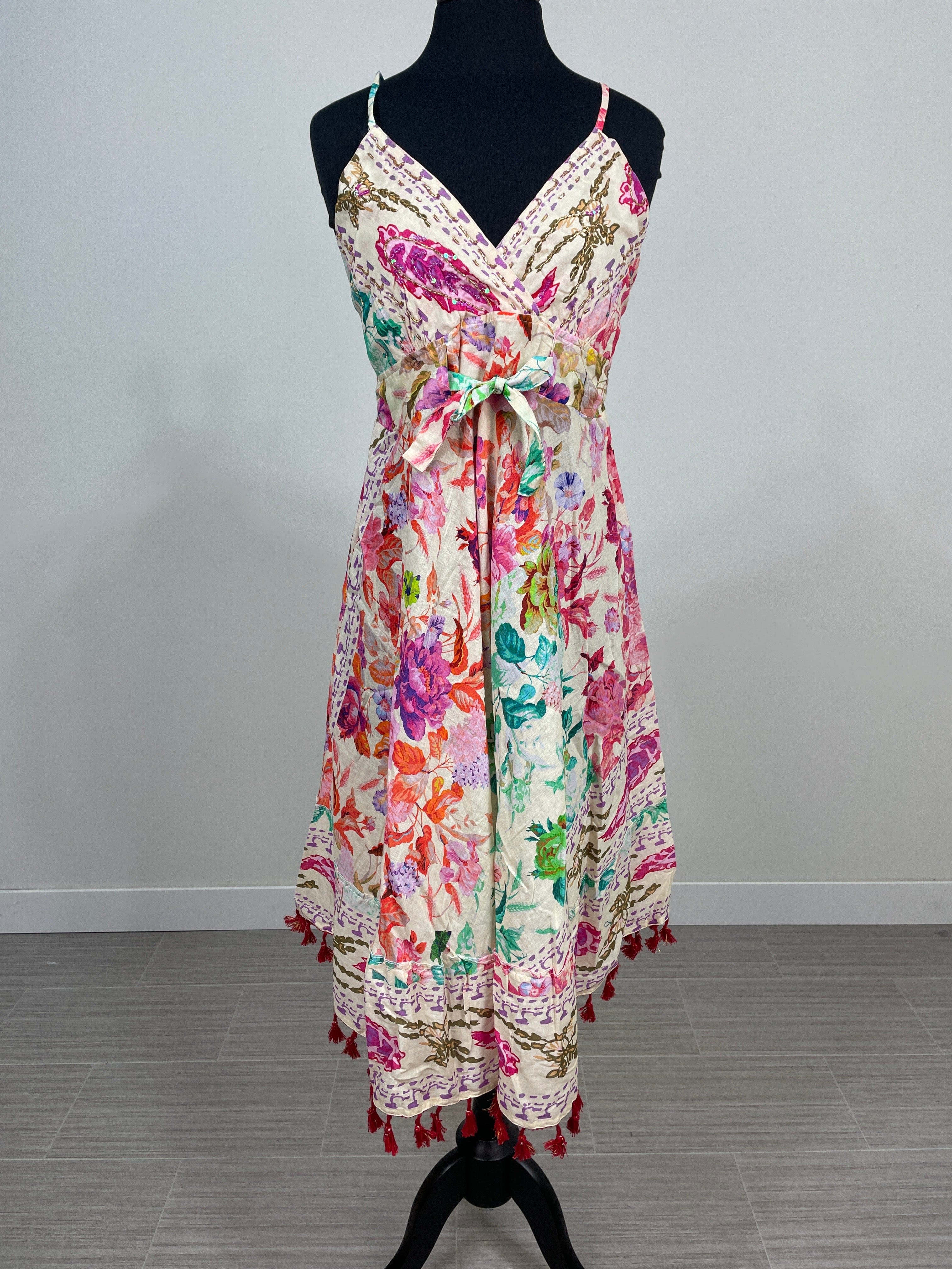 Cream Floral Beaded Detail Long Dress