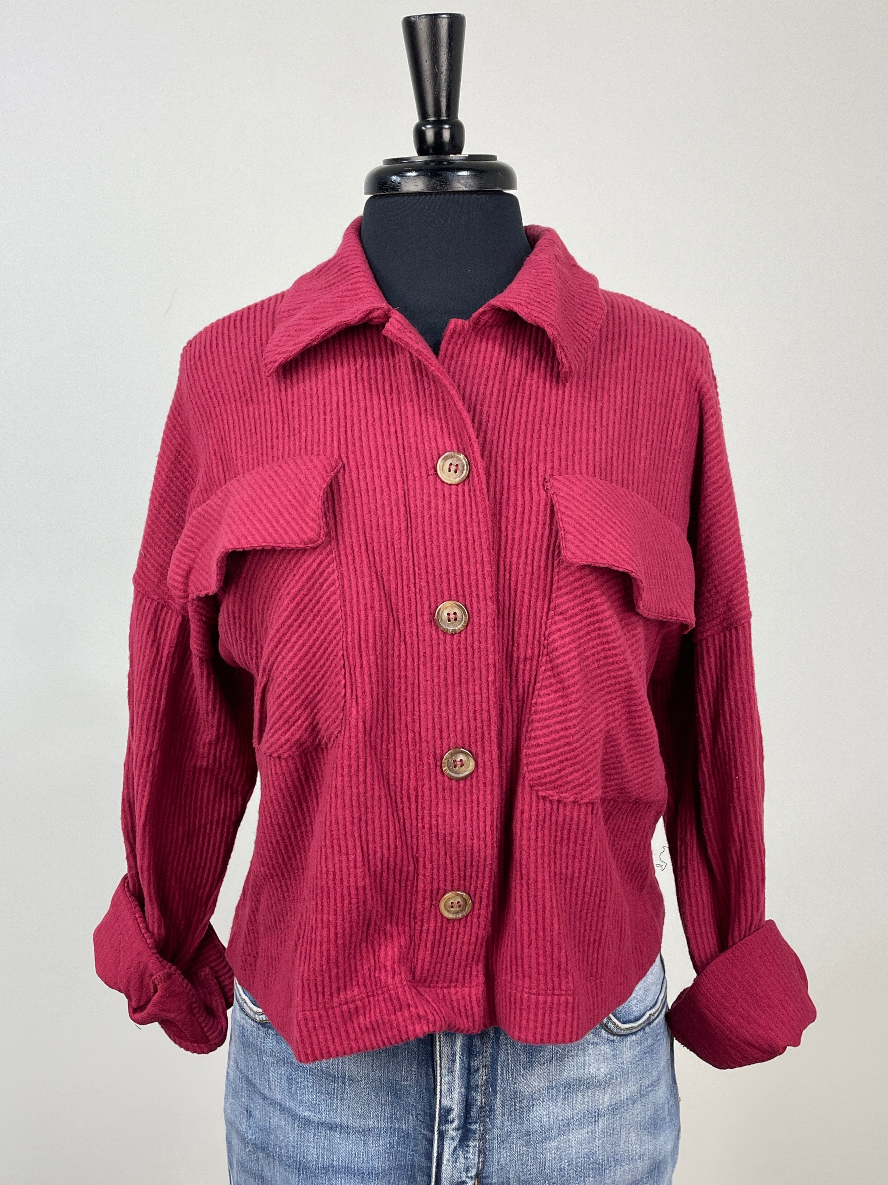 Burgundy Shacket With Oversize Pockets