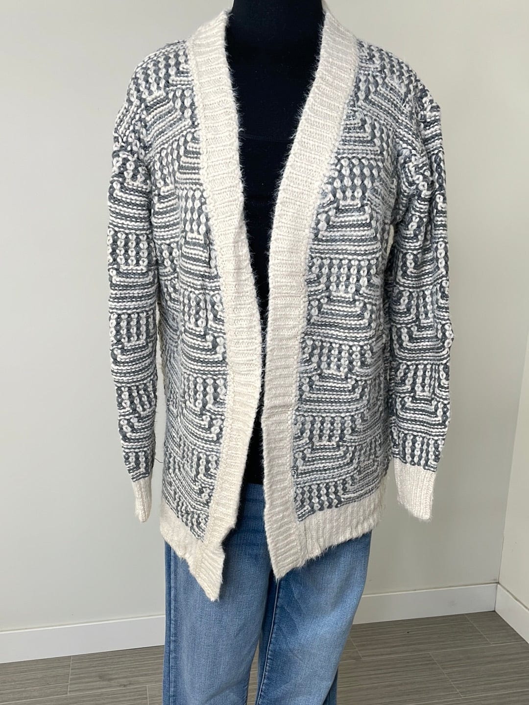 Steel Blue & Ivory Eyelash Cardigan Sweater