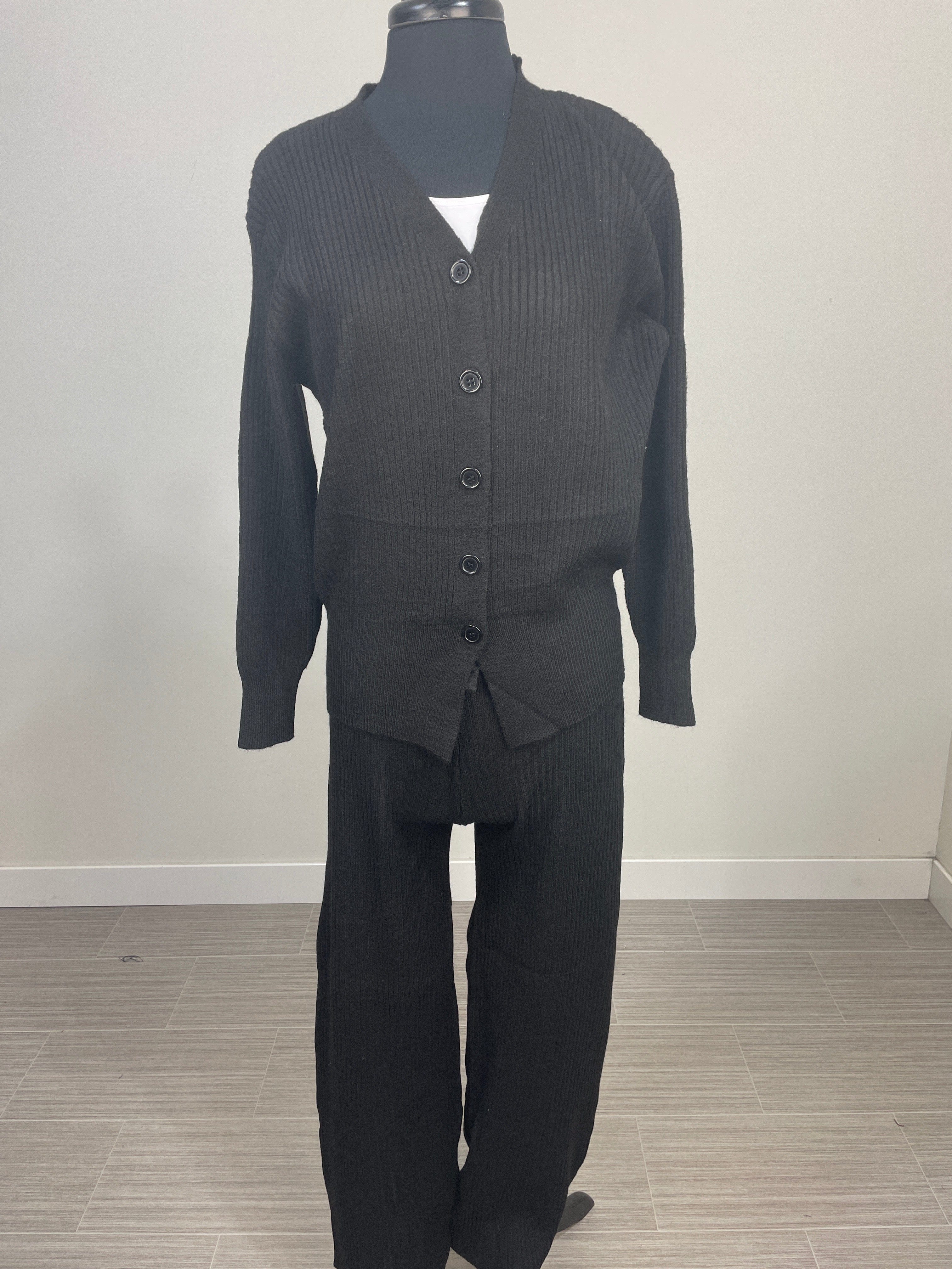 Black Cardigan Pants Set