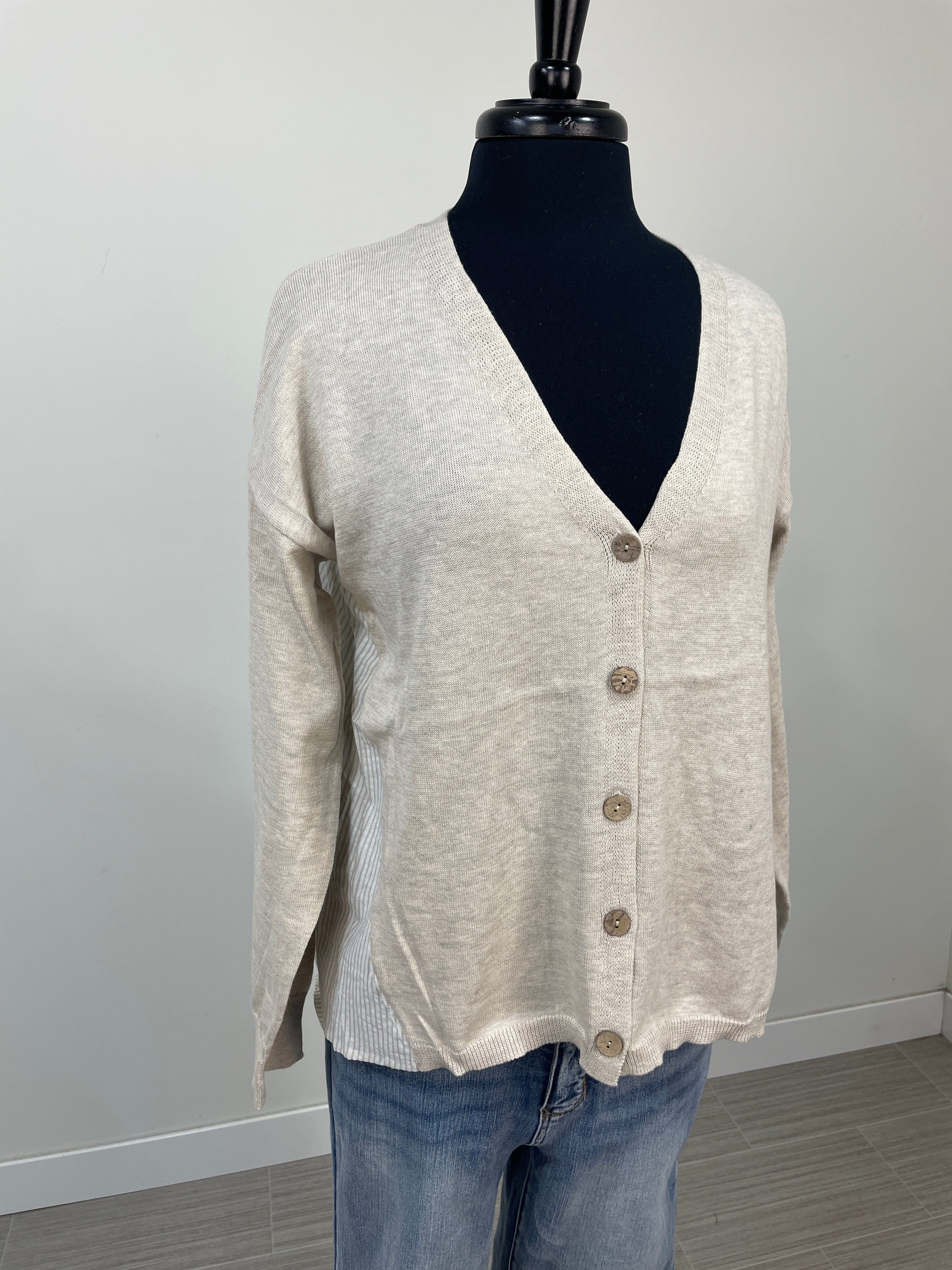 Taupe Stripe Contrast Hi-Lo Cardigan