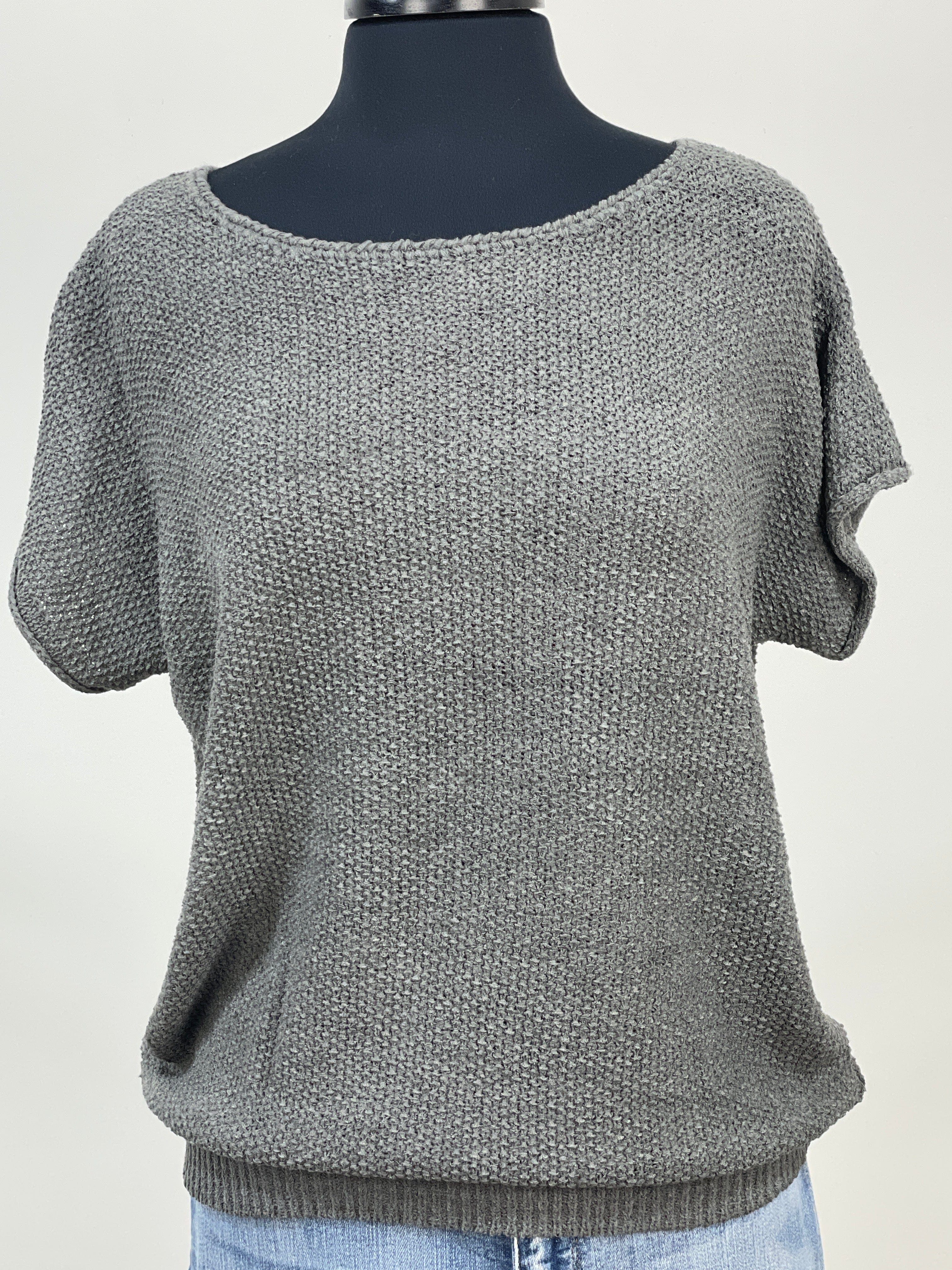 Gunmetal Open Weave Short Sleeve Sweater