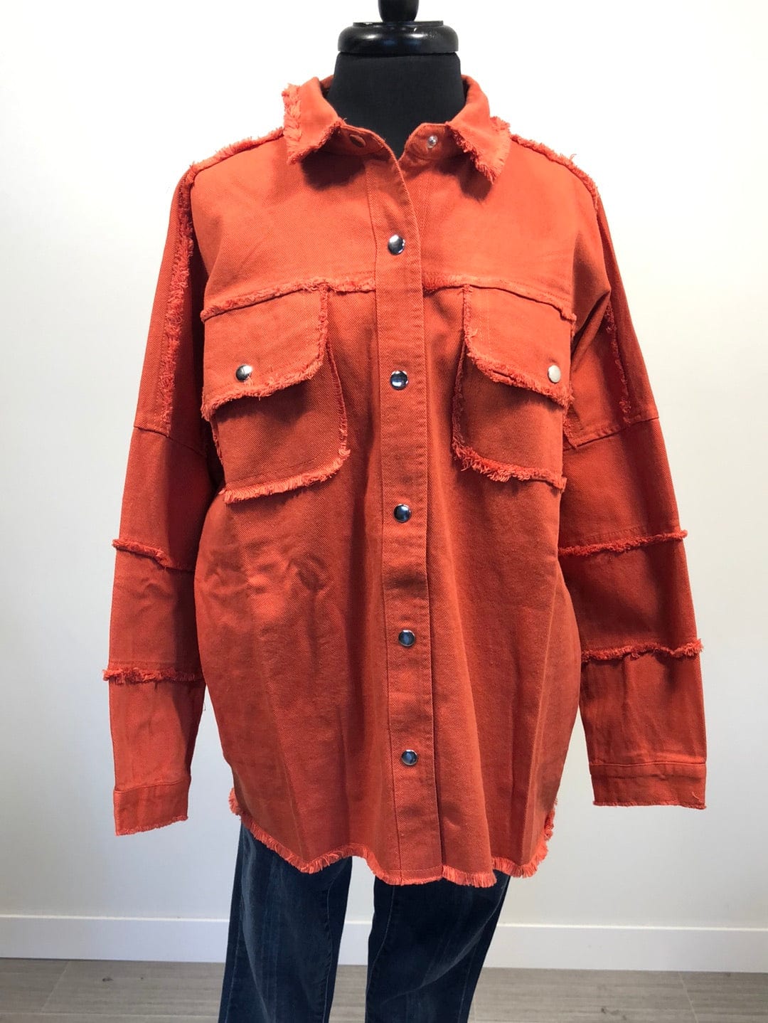 Rust Raw Edge Denim Shacket