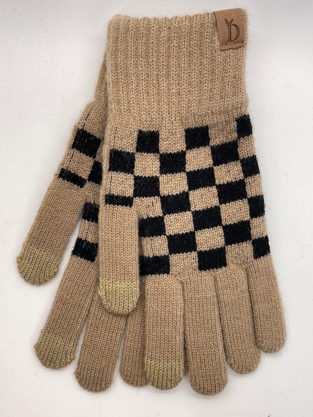 Camel Check Pattern Knit Gloves