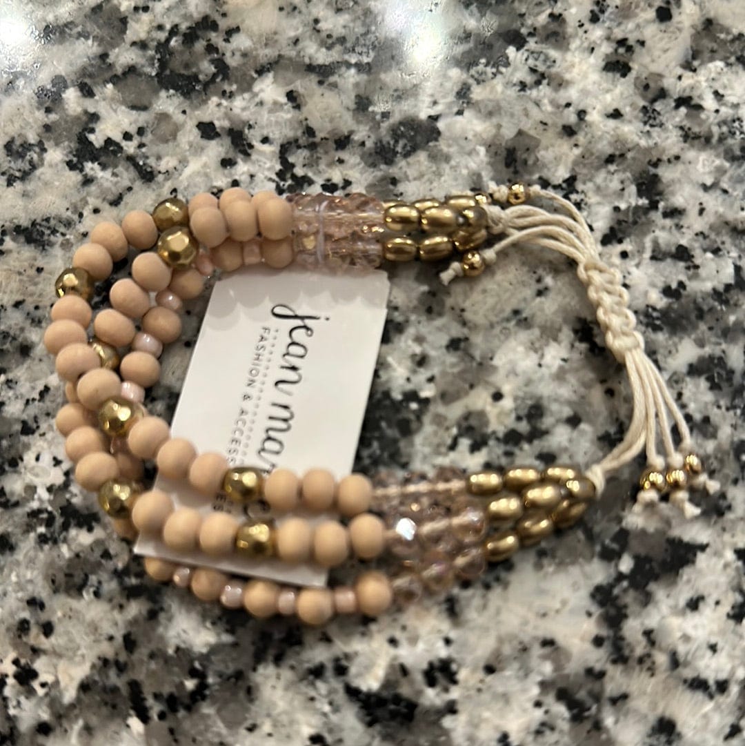 Pink Wood Bead Pull Tie Bracelet
