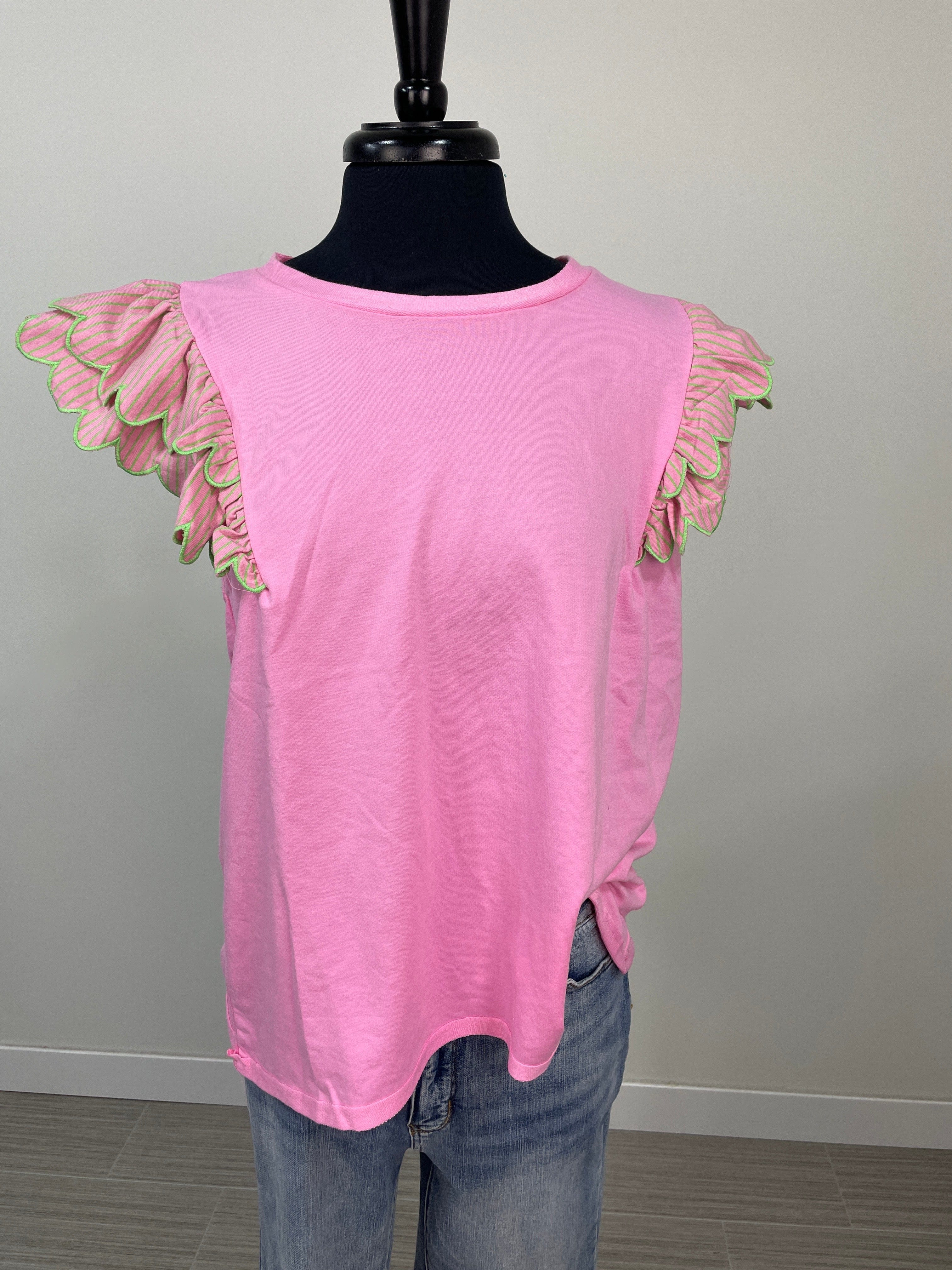 Pink French Terry Ruffle Sleeve Top