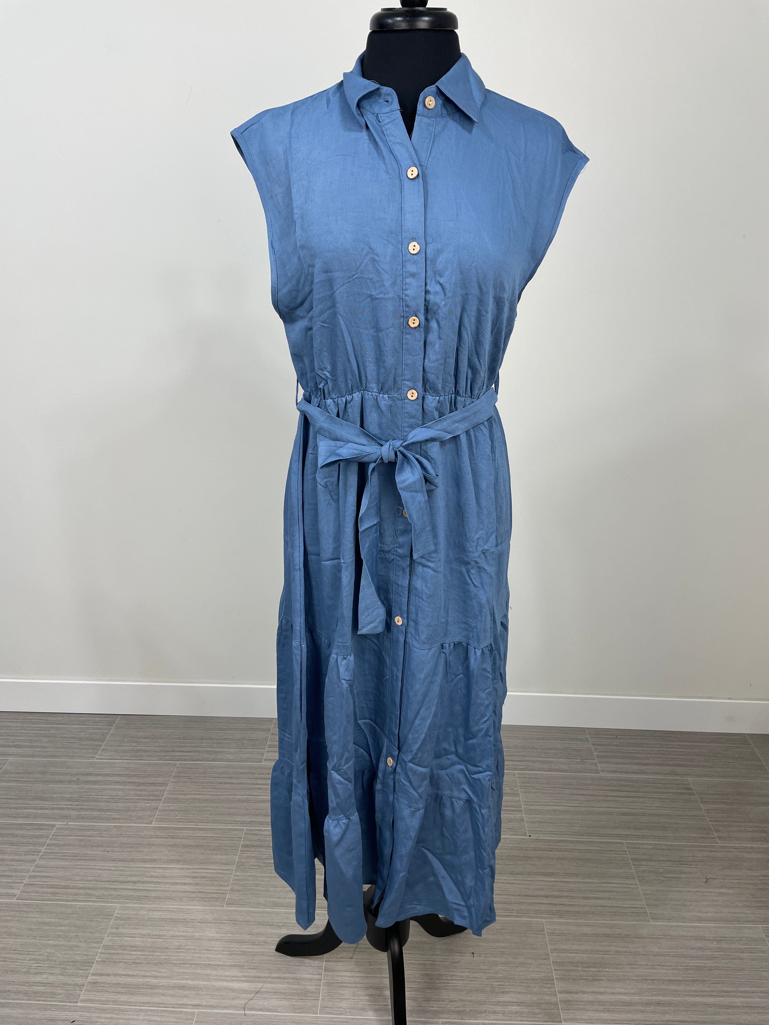 Blue Button Up Maxi Dress