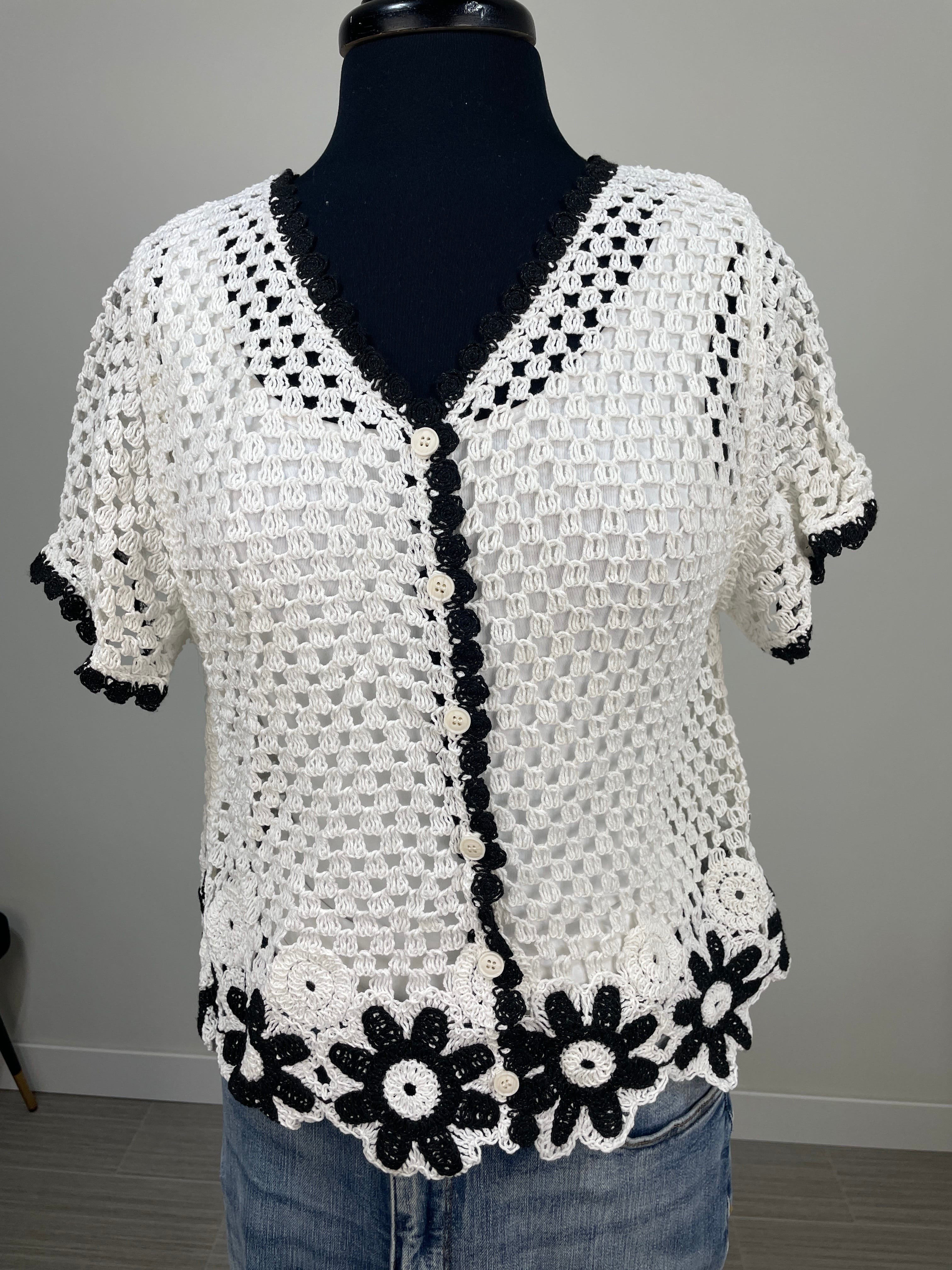 White Daisy Trim Crochet Top