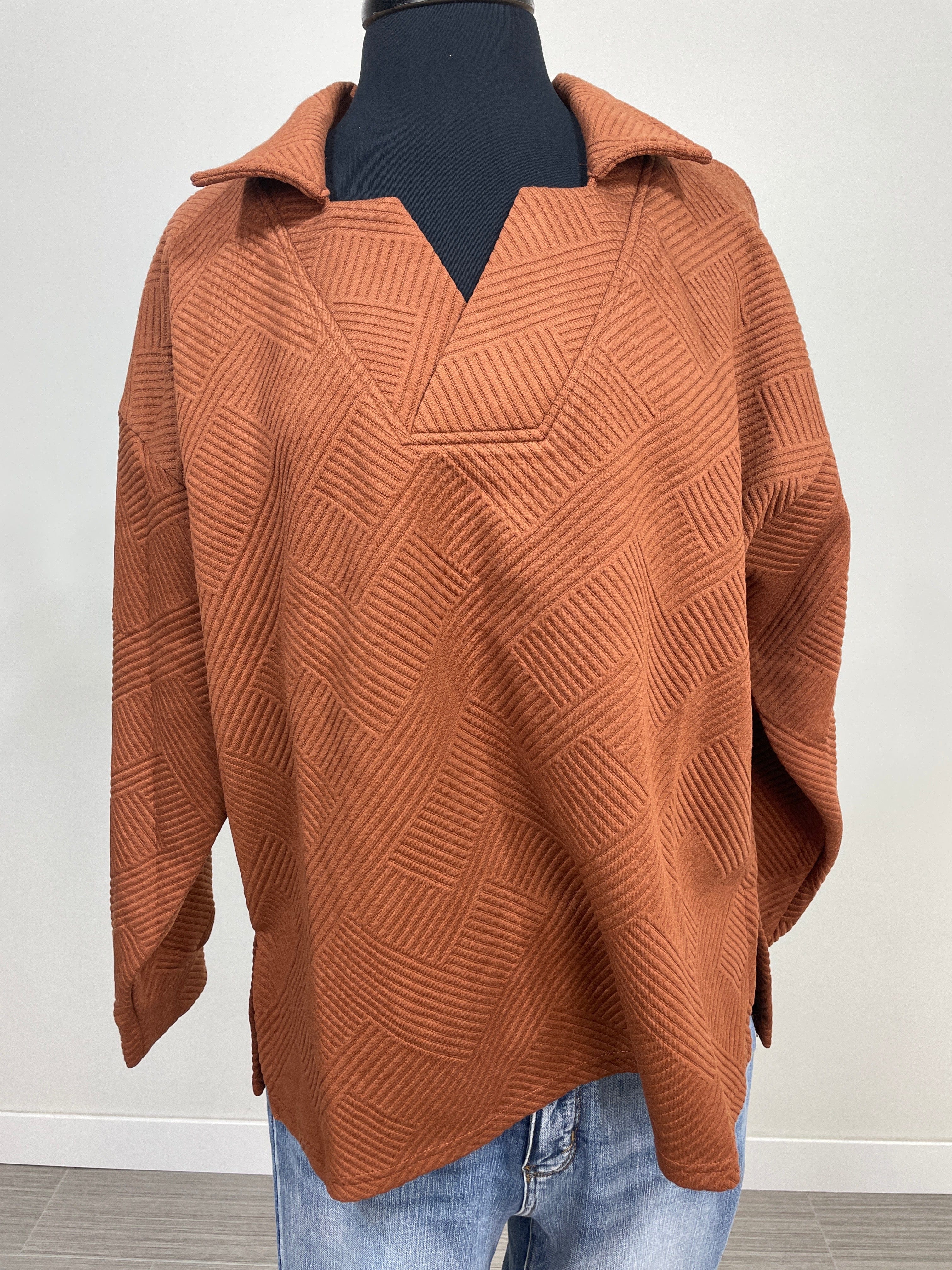 Rust Textured Collared Top