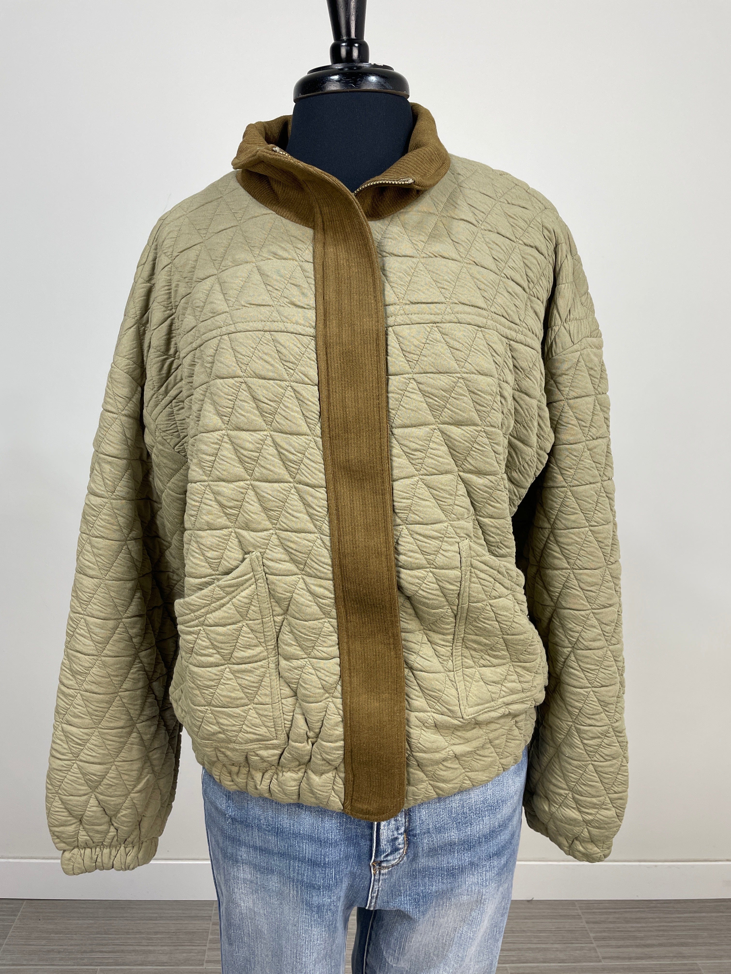 Olive Quilted Bomber Jacket