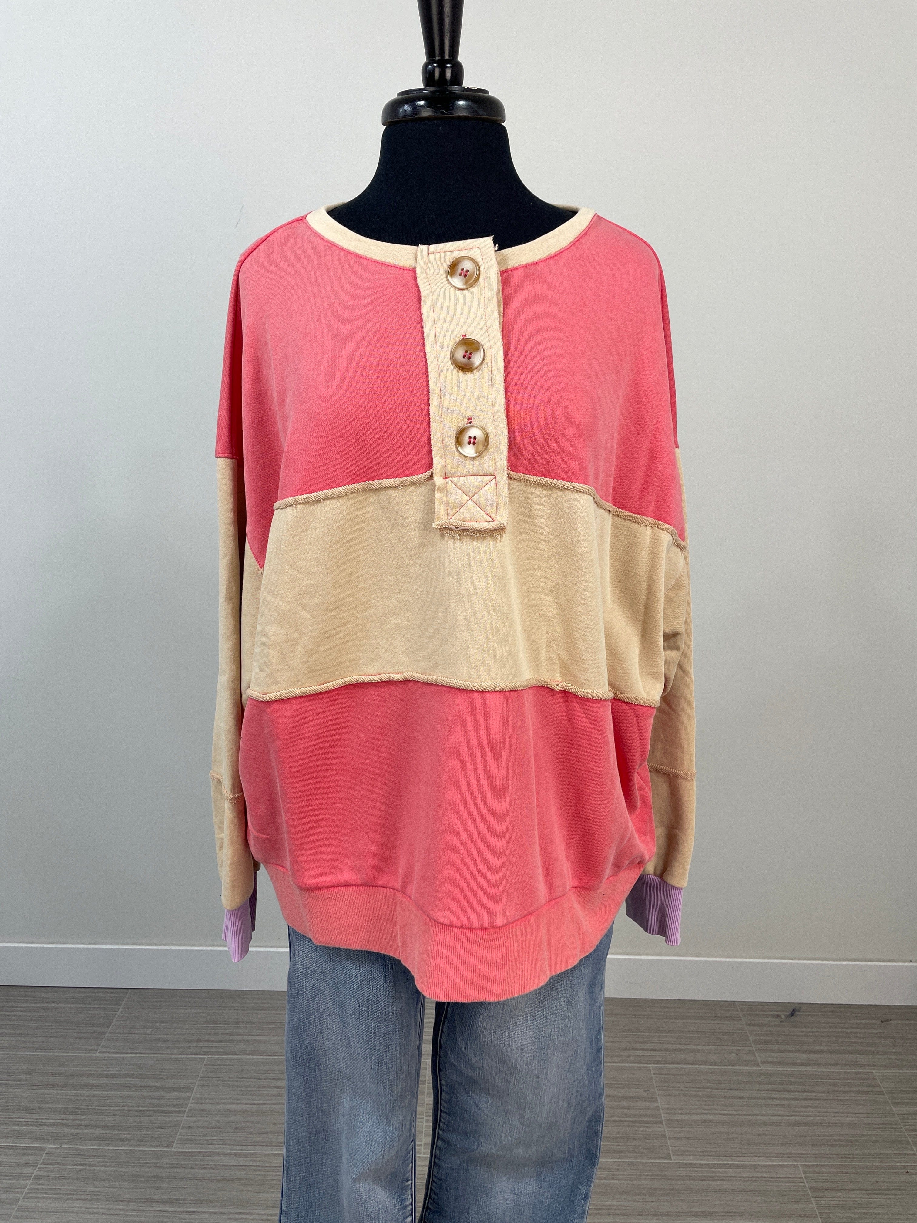Coral Colorblock Knit Top