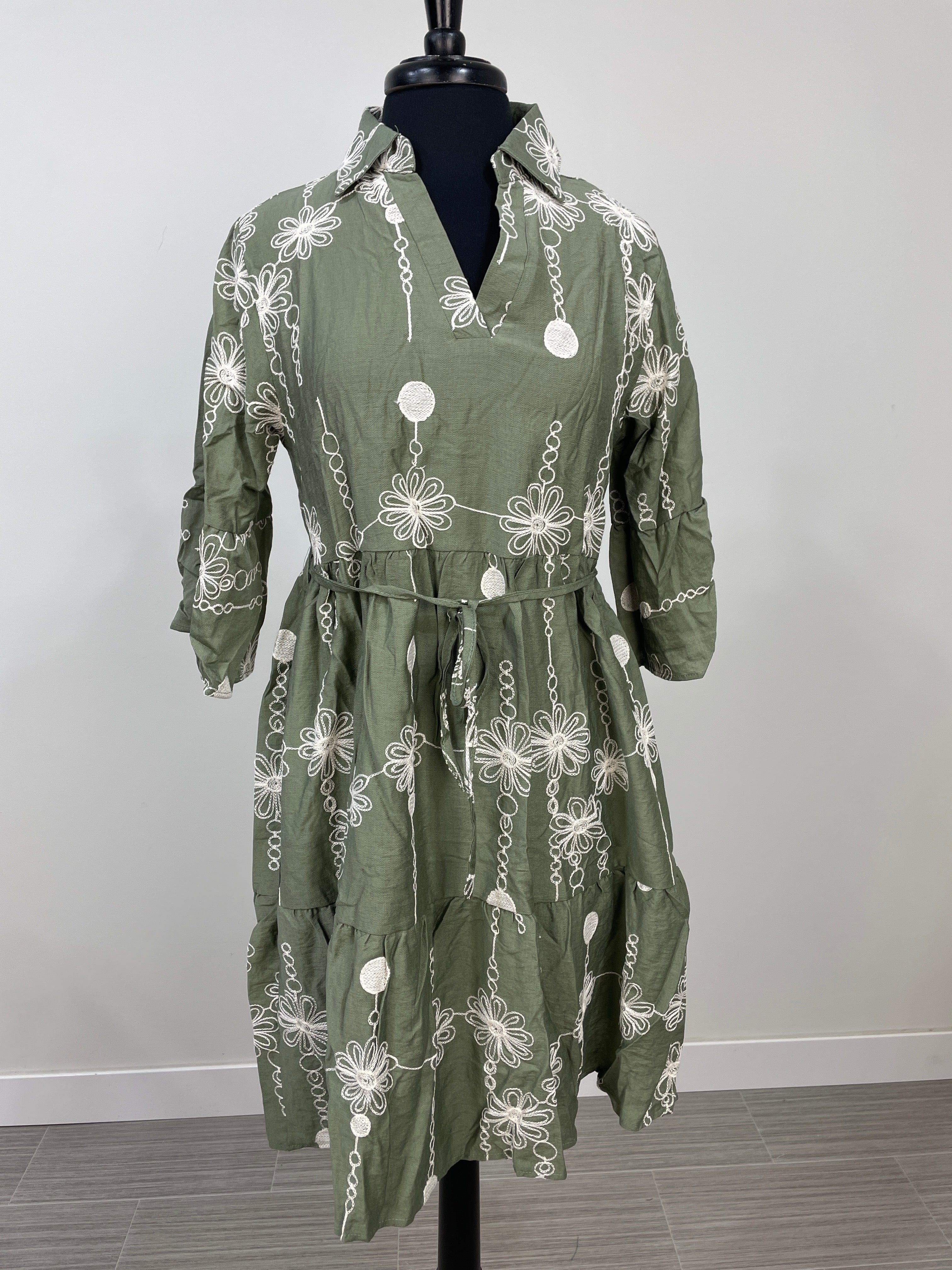 Green Floral Embroidered Dress