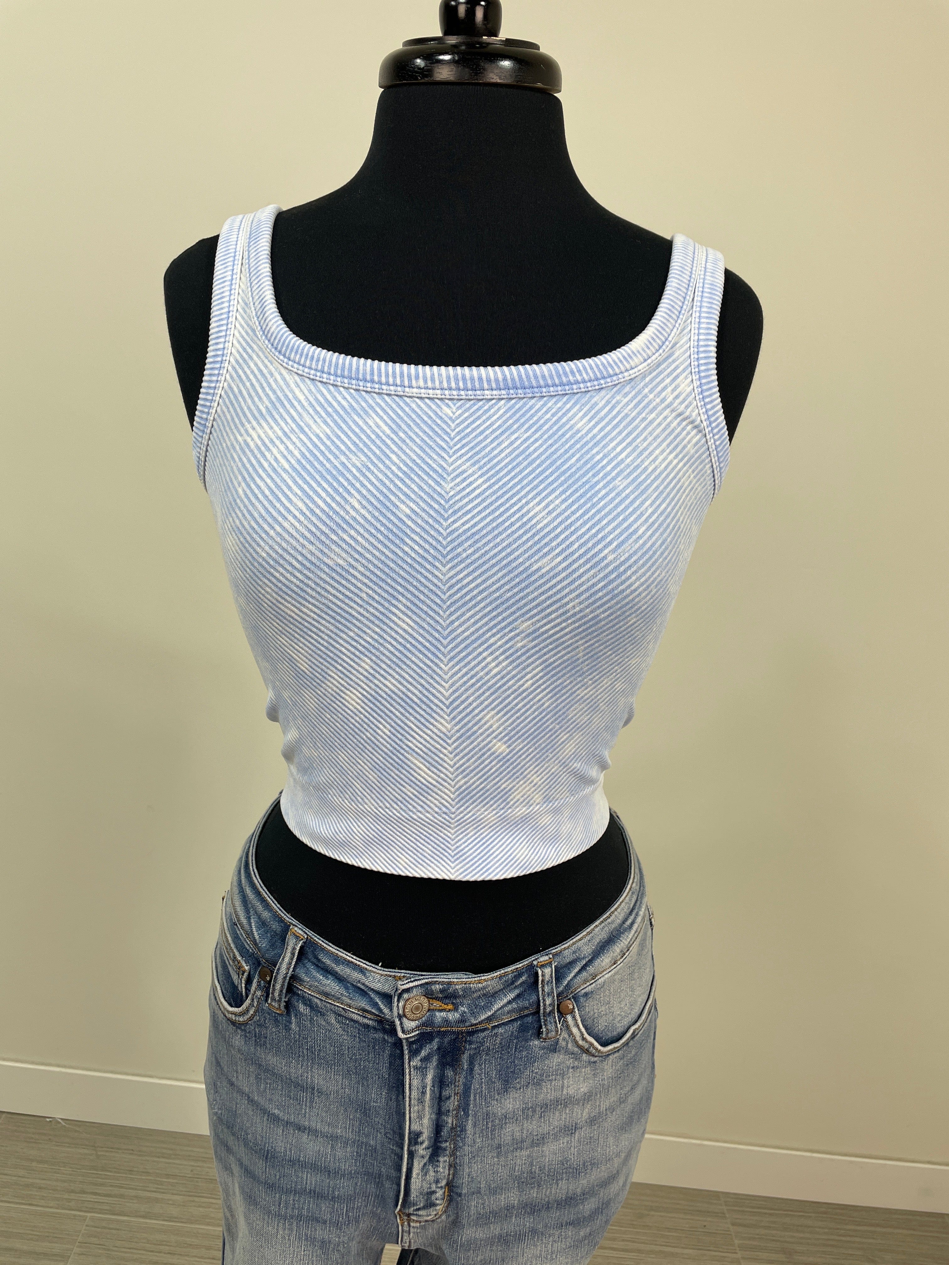 Spring Blue Ribbed Crop Tank