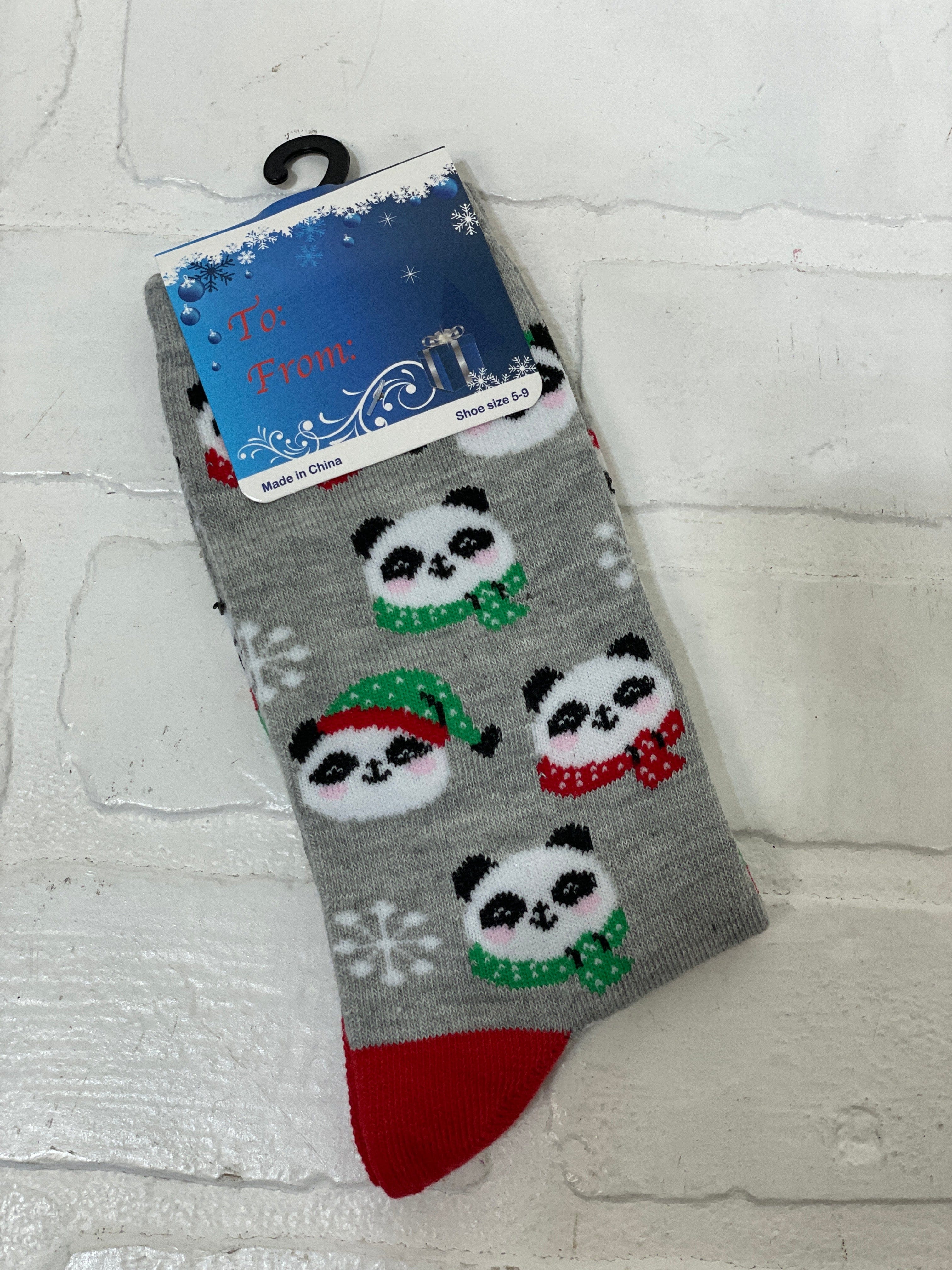 Grey Winter Panda Socks