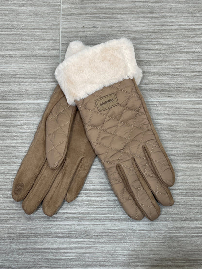 Khaki Quilted Texture Faux Fur Cuff Glove
