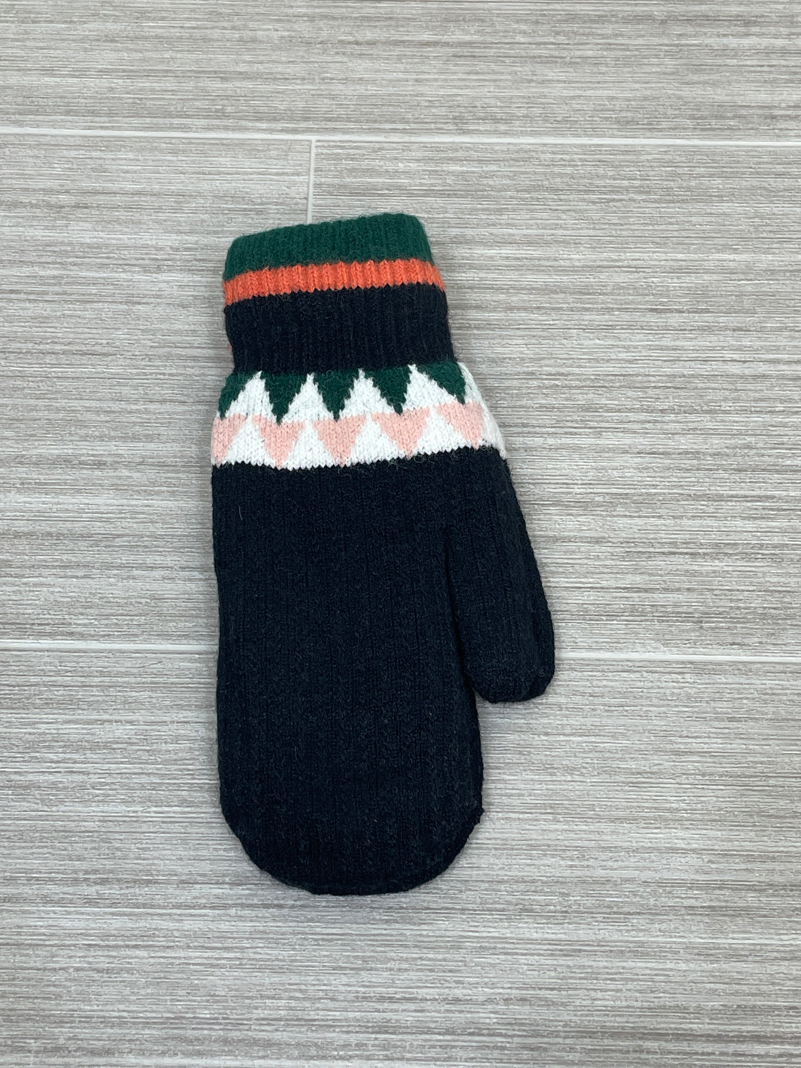 Black Aztec Pattern Knit Mittens
