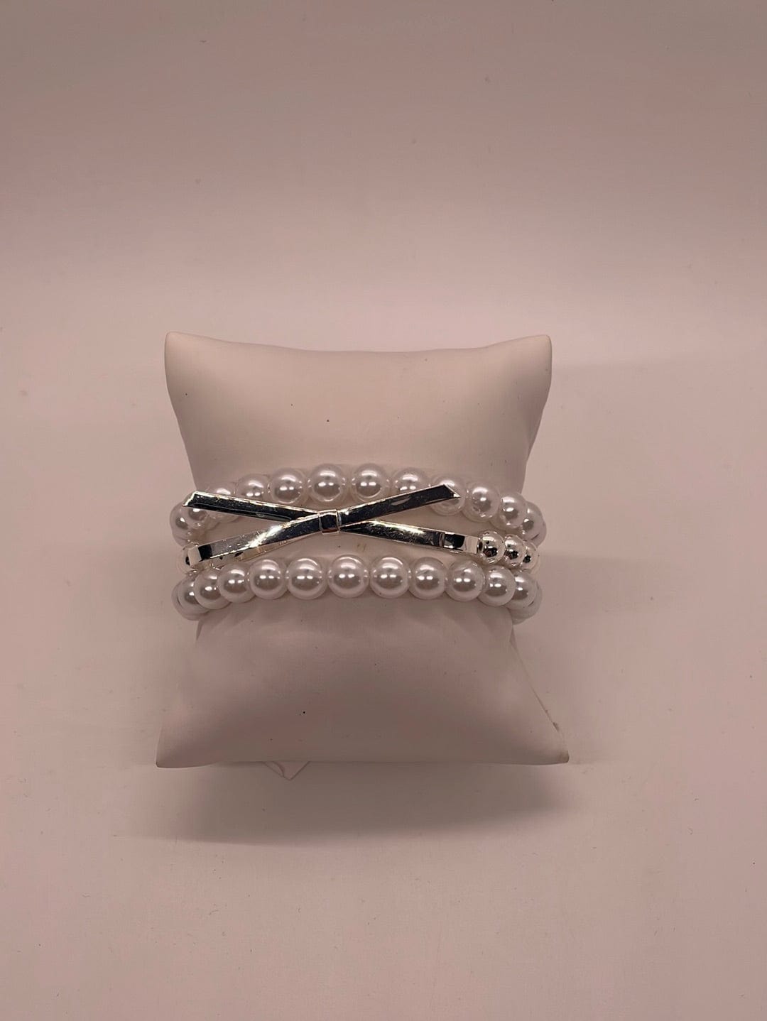 Silver & Pearl Bow Stretch Bracelet Set