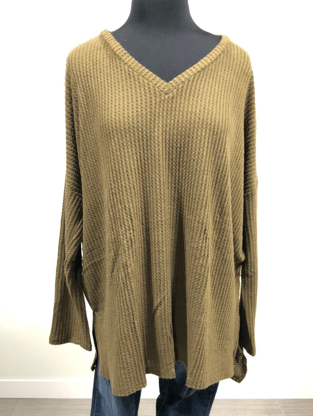Olive VNeck Hi-Low Sweater
