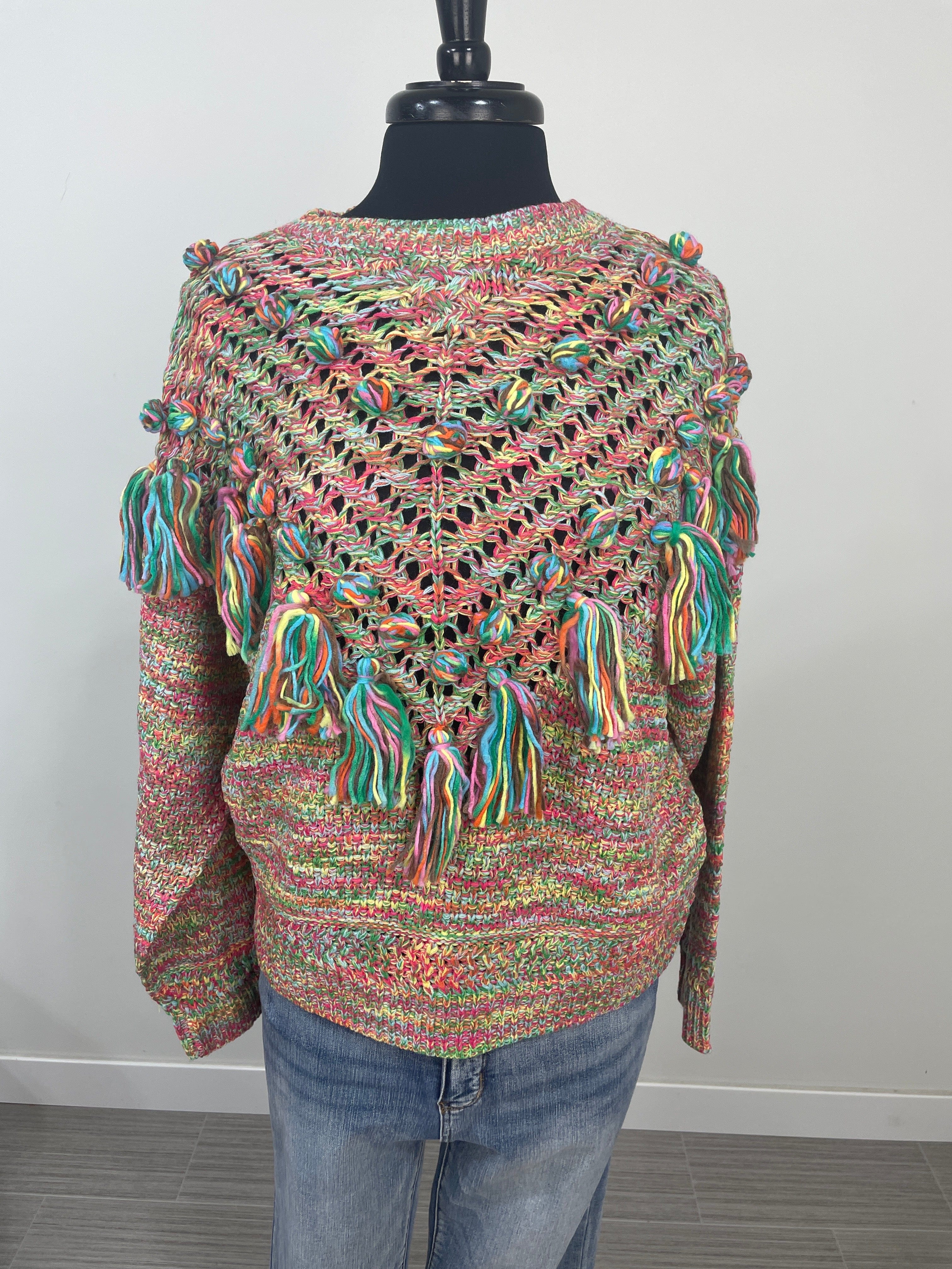Multi Knit Fringe Pullover Sweater