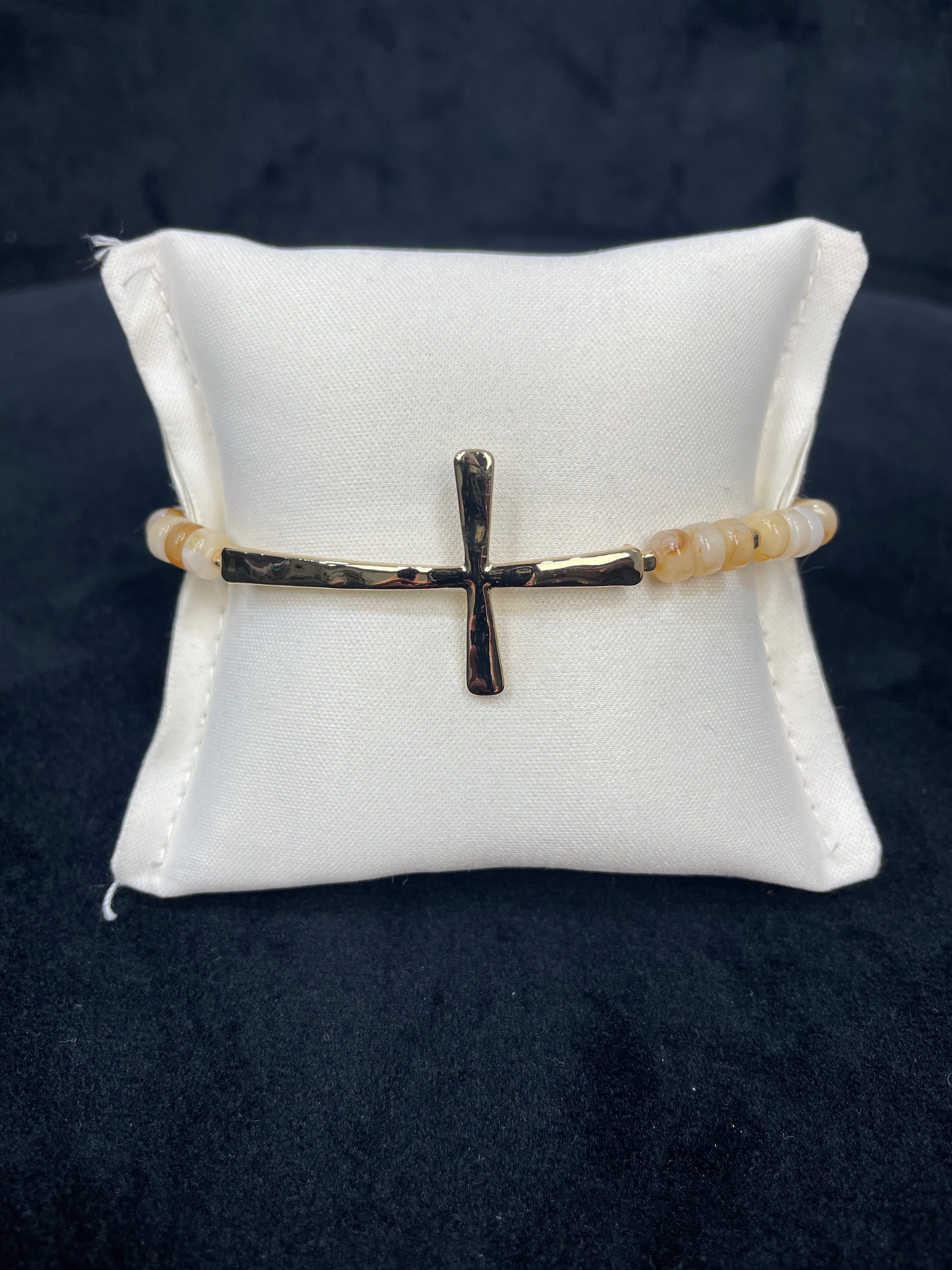 Beige Marble Cross Beaded Bracelet