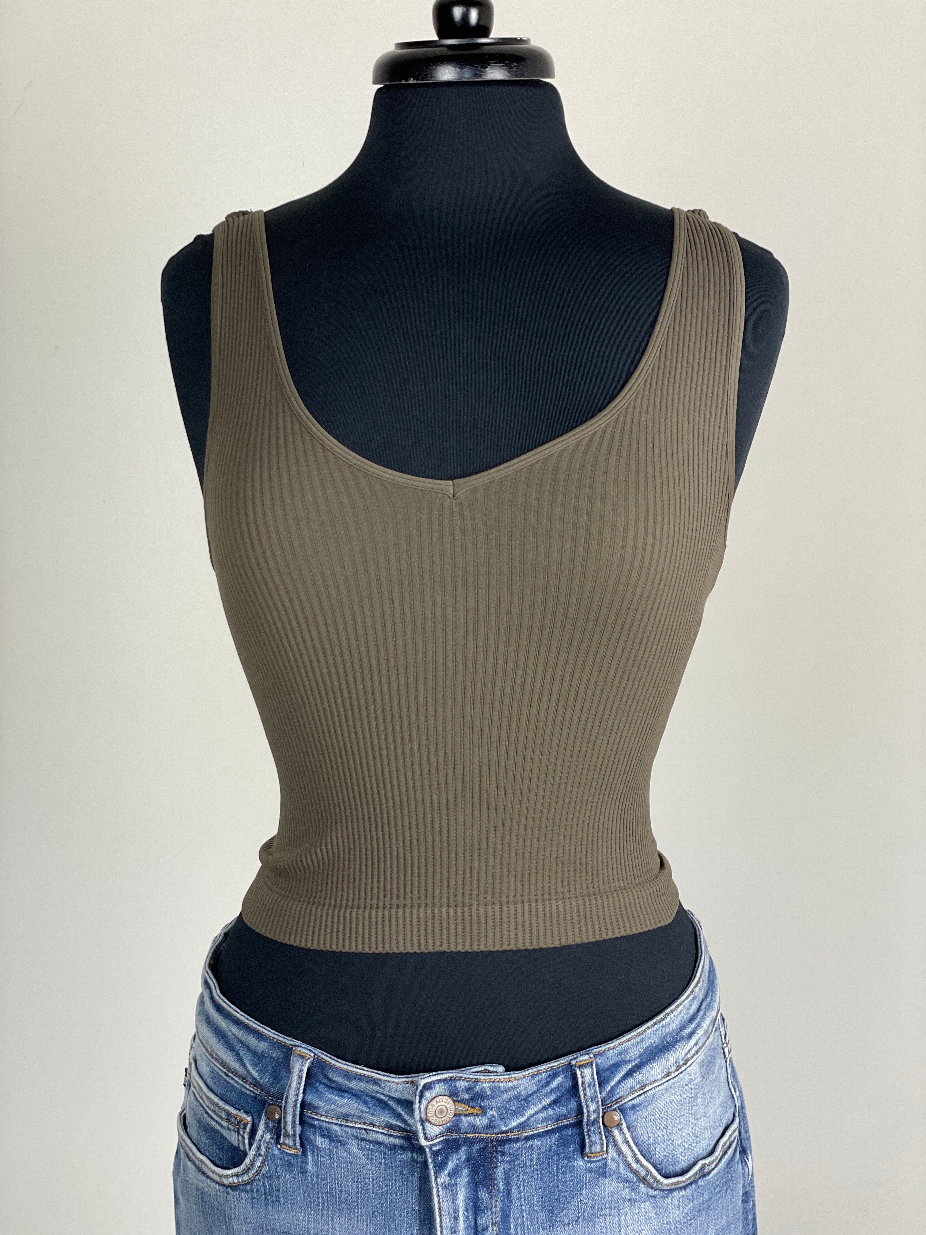 Oak Moss Rev. Ribbed Crop Top