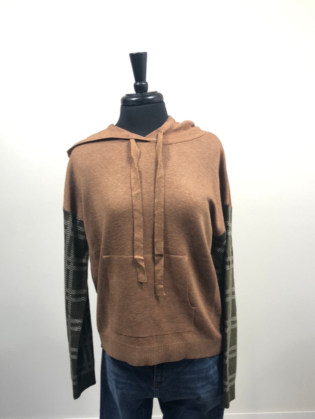 Brown Hoodie w/Green Sleeve Sweater