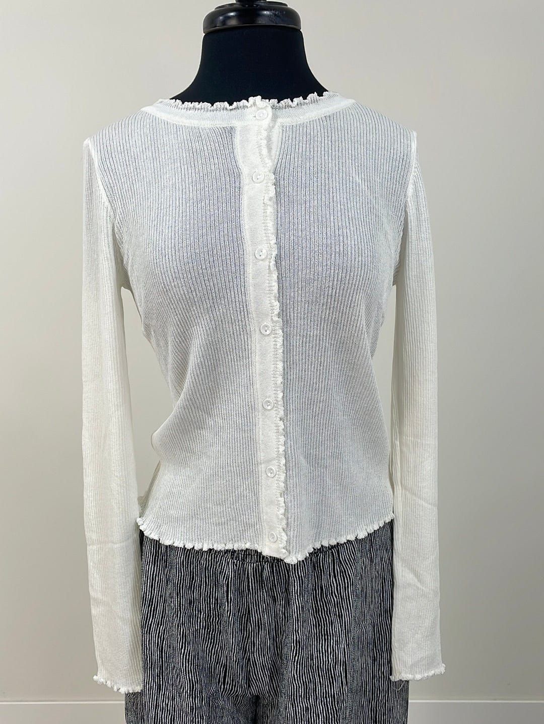 Off White Cabbage Hem Rib Cardigan