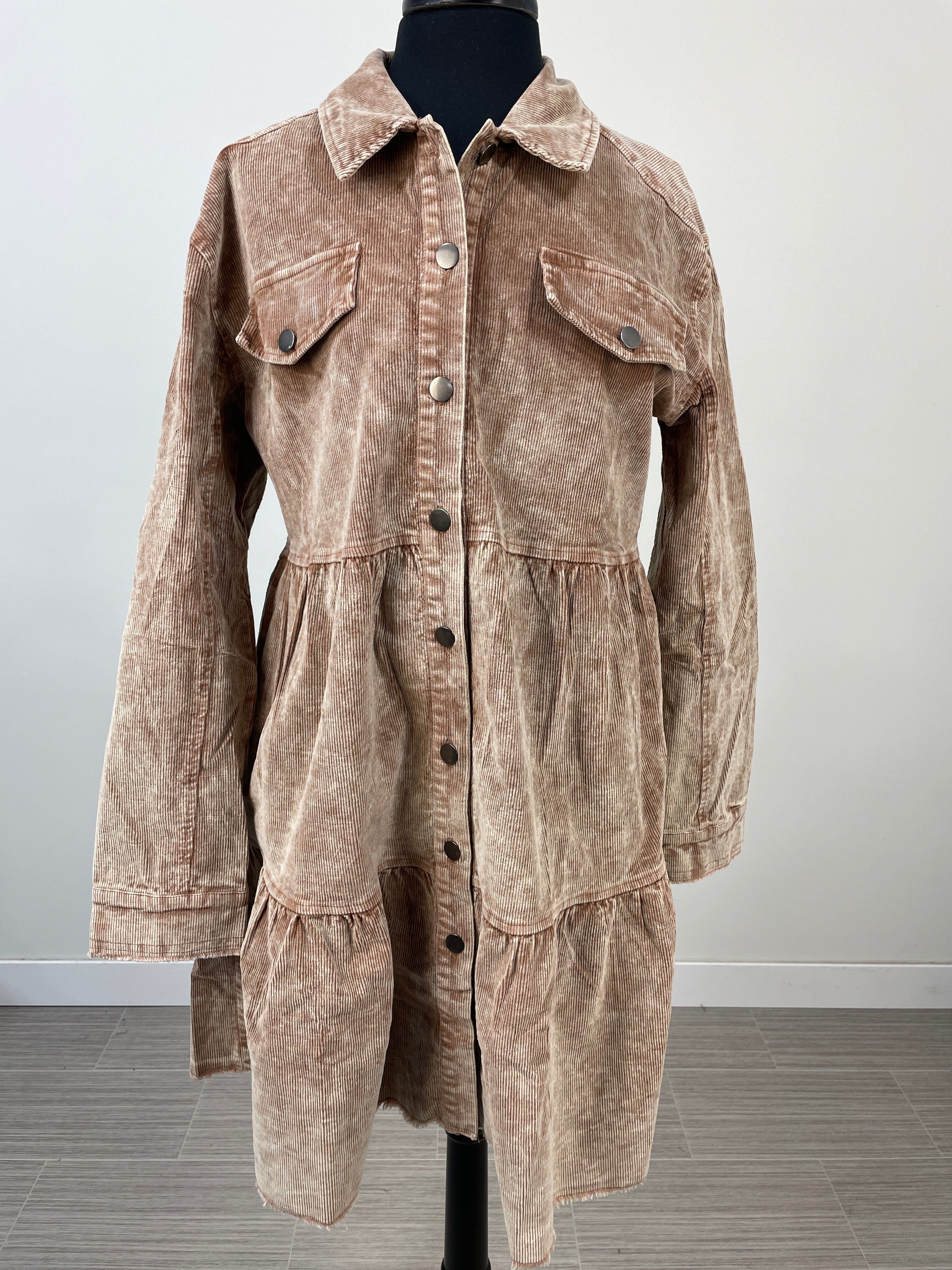 Brown Acid Wash Corduroy Coat