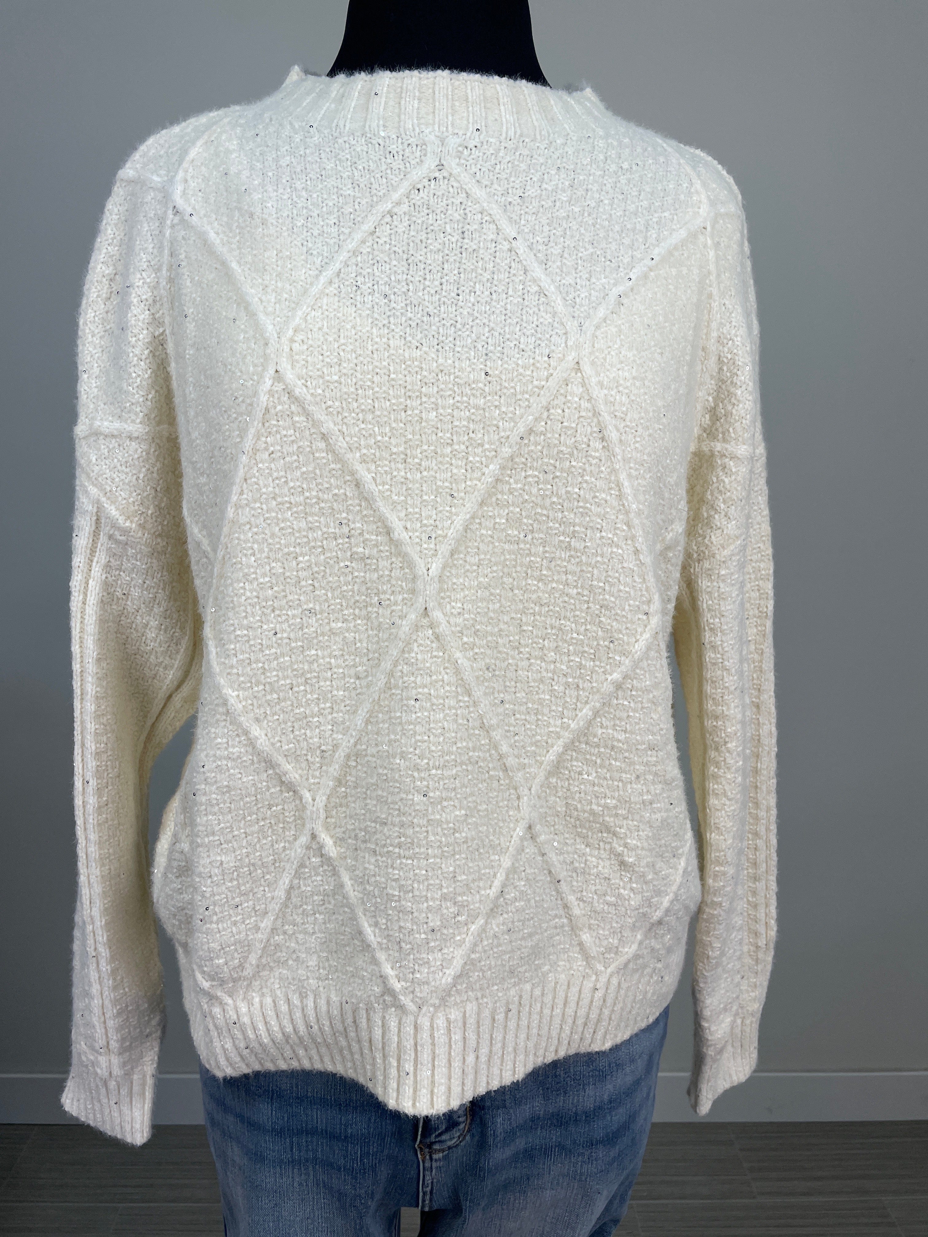 Cream Shimmer Detailed Sweater