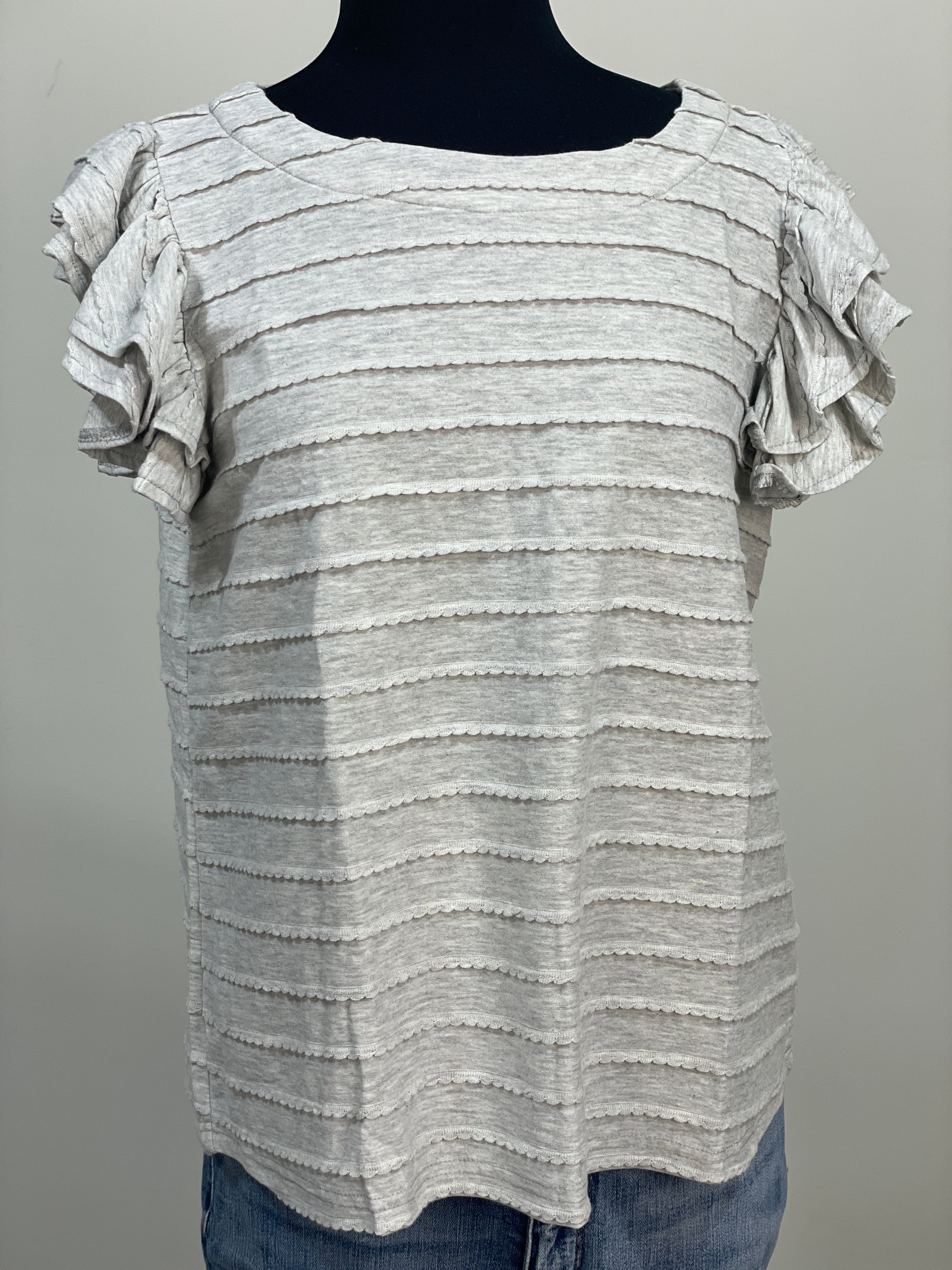 Grey Texture Ruffle Sleeve Knit Top