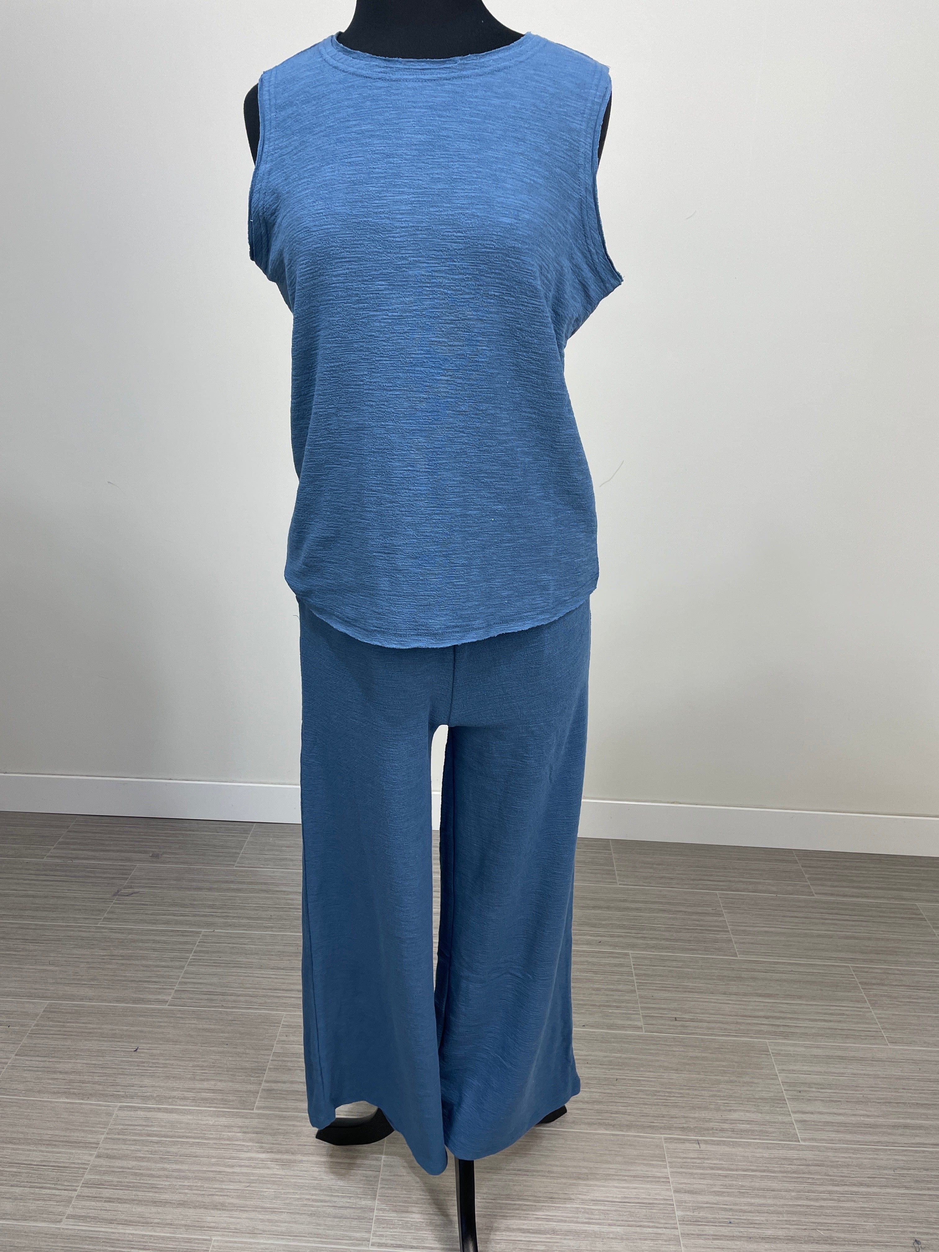 Dusty Blue Cotton Slub Tank & Pants Set