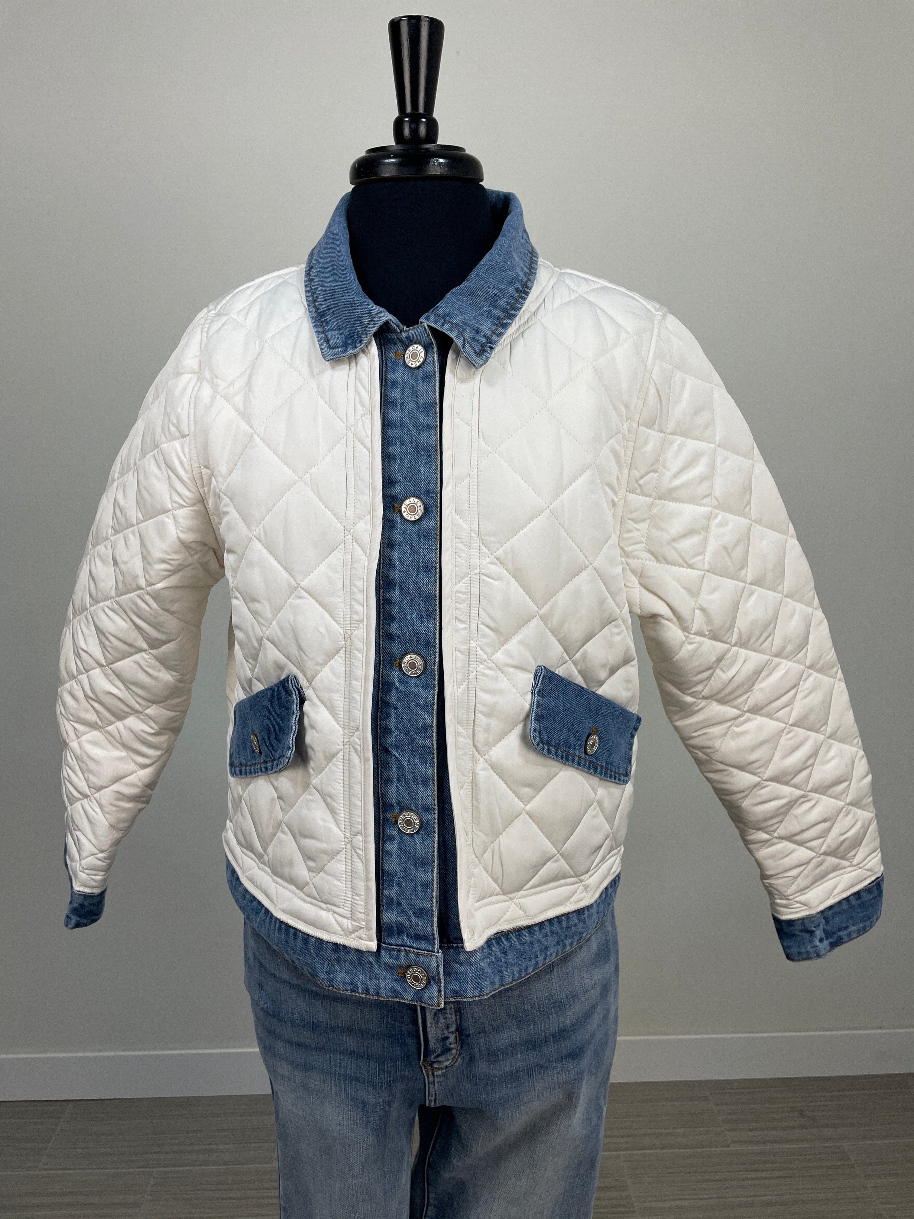 Cream Quilted Jacket Denim Details