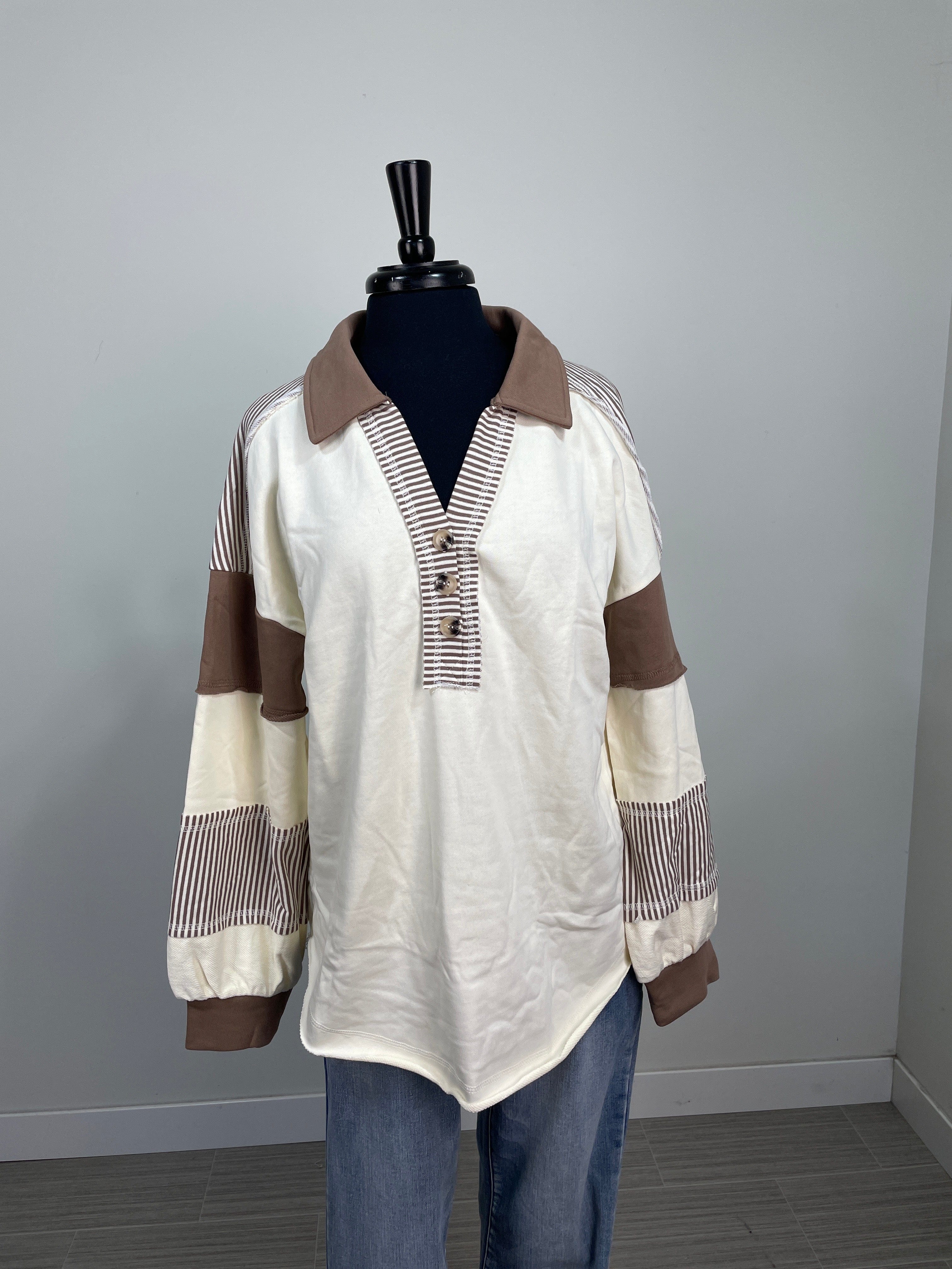 Ivory Color Block Casual Knit Top
