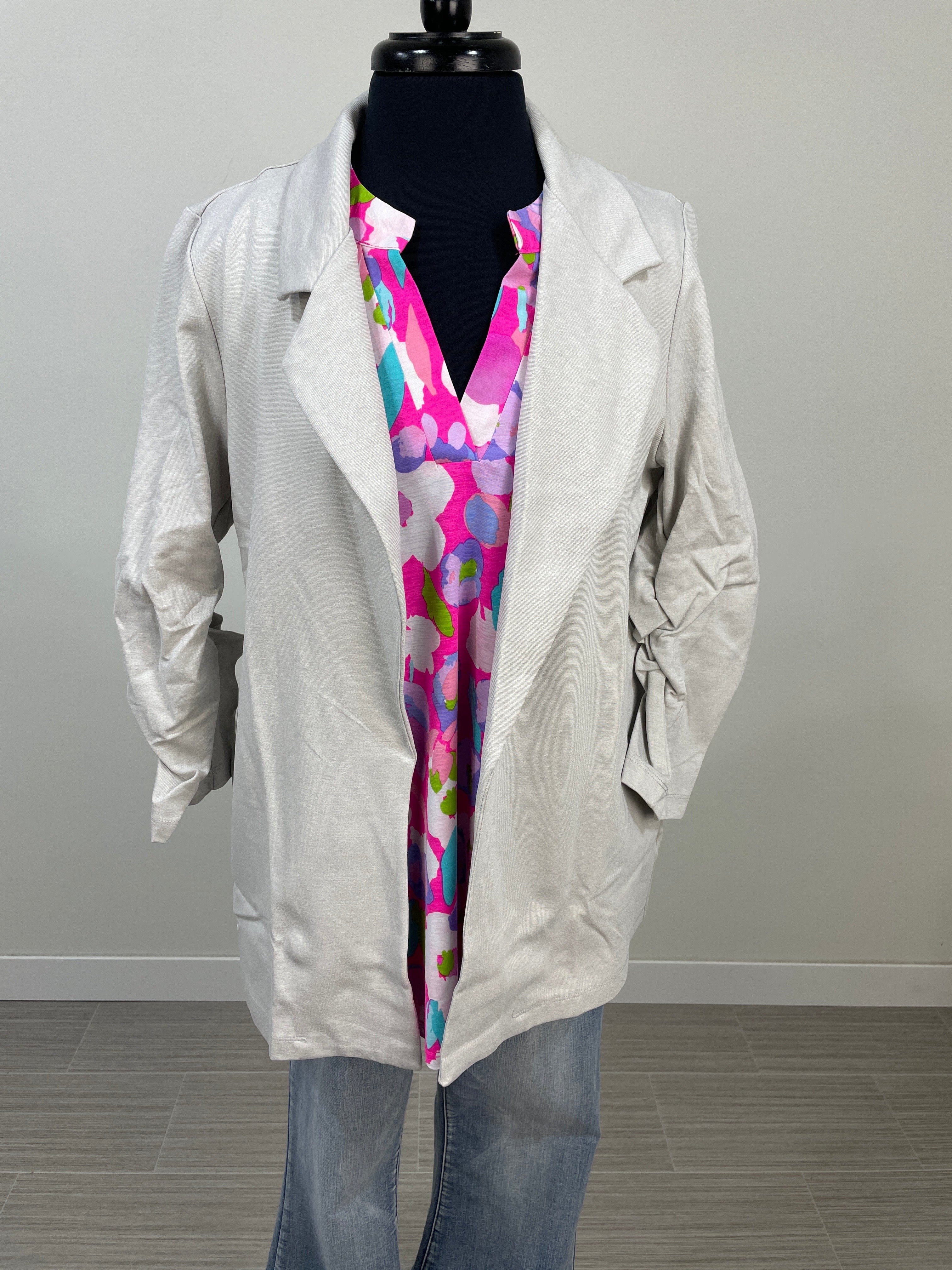 Pearl Gray Cinched Sleeve Blazer