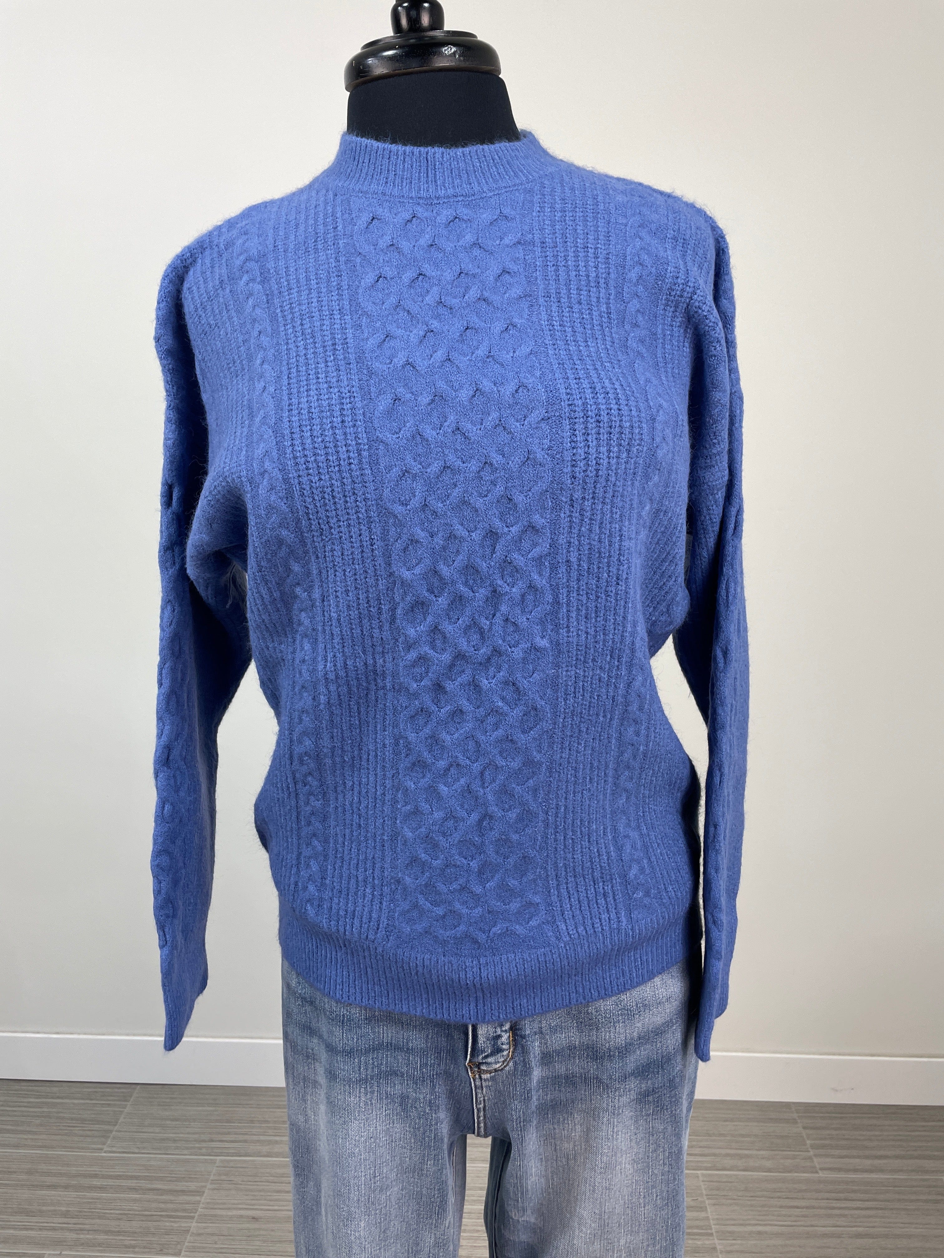 Periwinkle Criss Cross Cable Knit Sweater OS