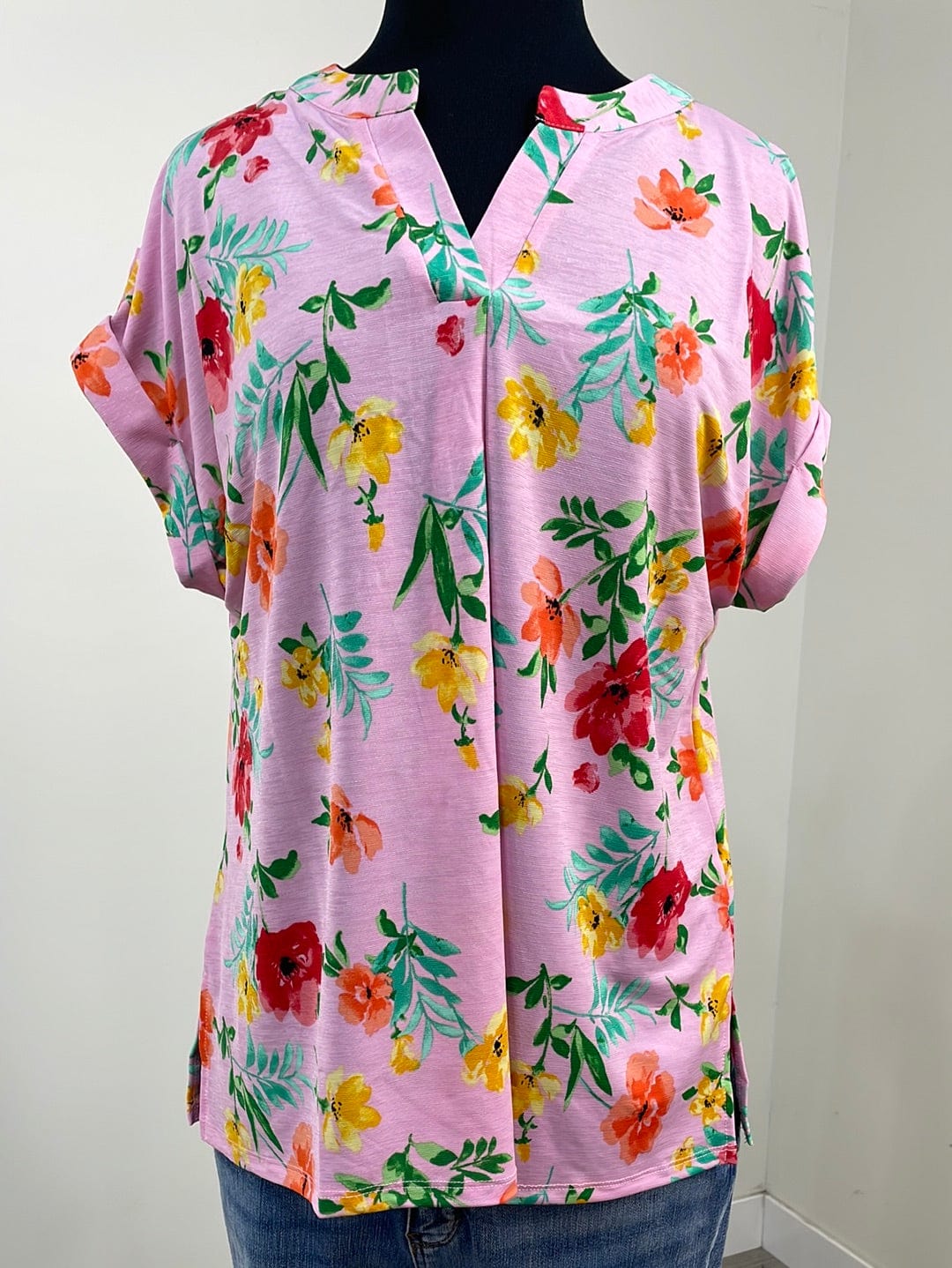 Blush & Orange Floral Shortsleeve Lizzy Top