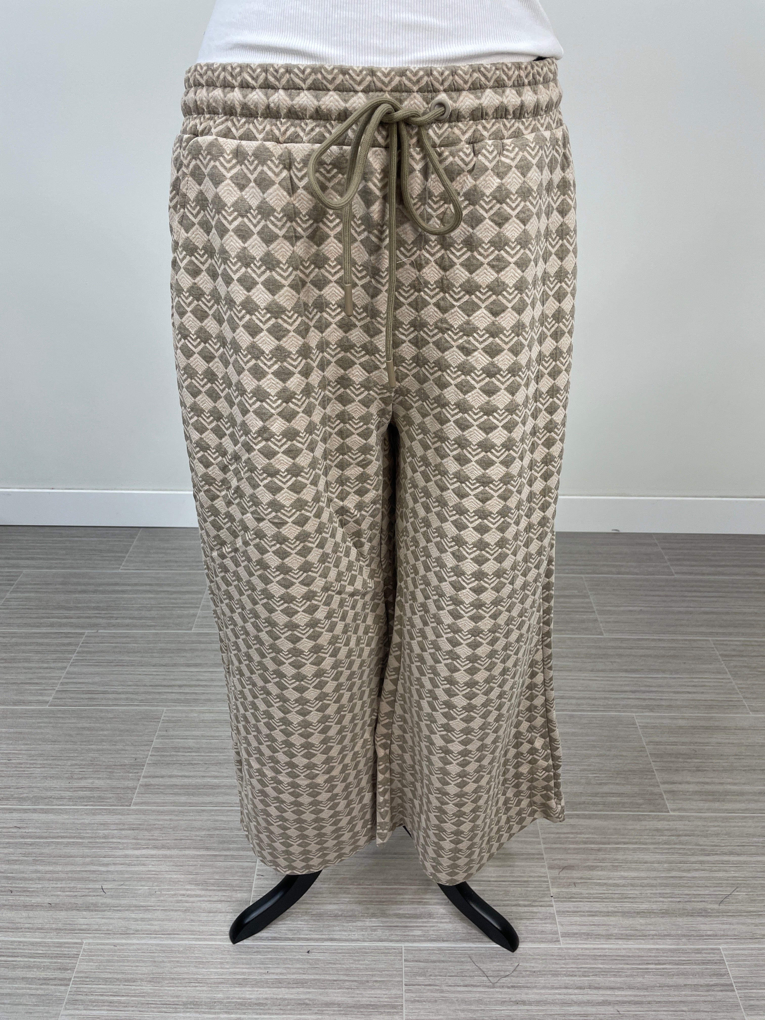 Taupe Geo Square Texture Cropped Pants