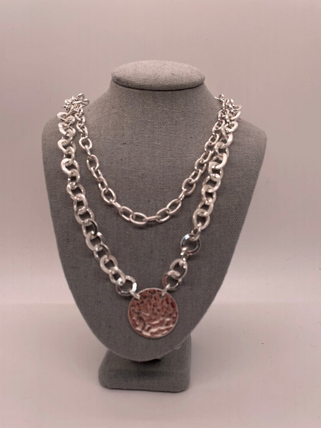 Silver Chain & Disc 2 Piece Necklace Set