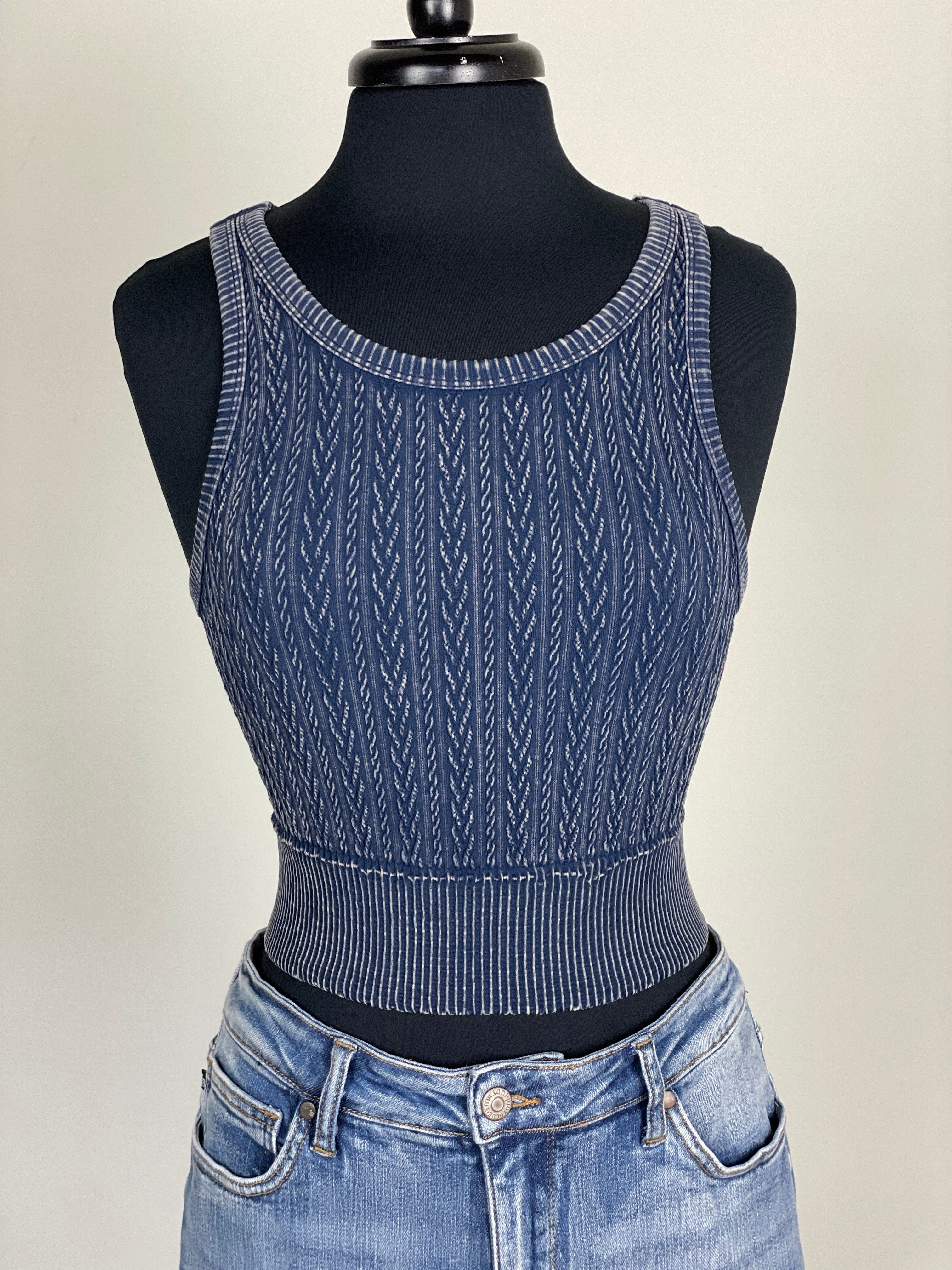 Midnight Cable Knit Crop Top