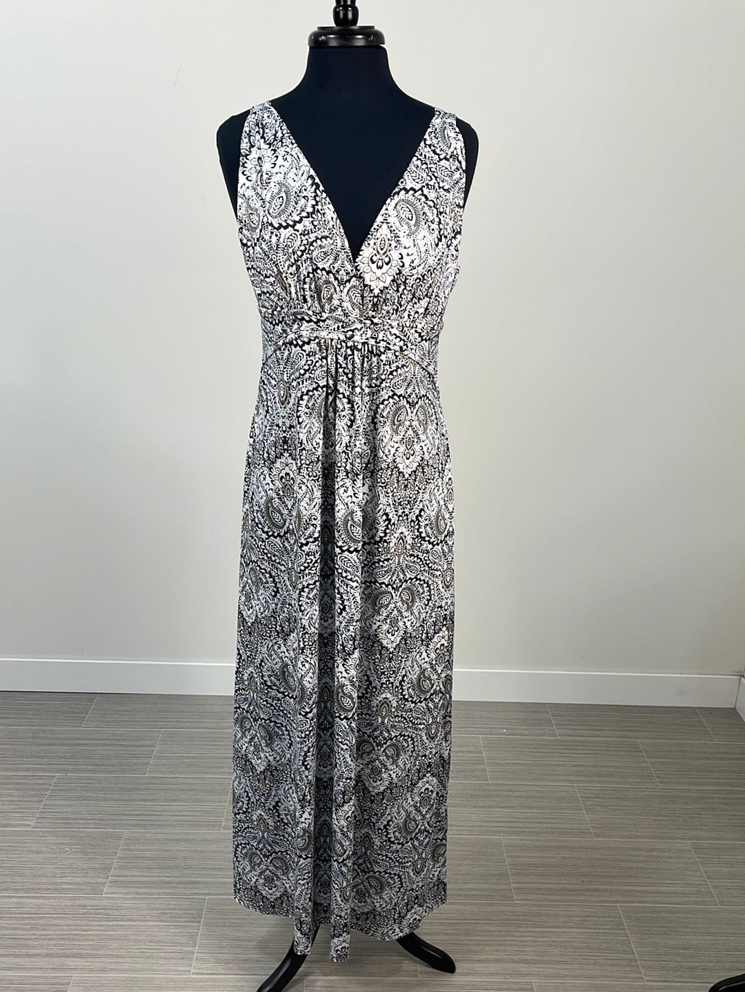 Grey Paisley Grecian Maxi Dress
